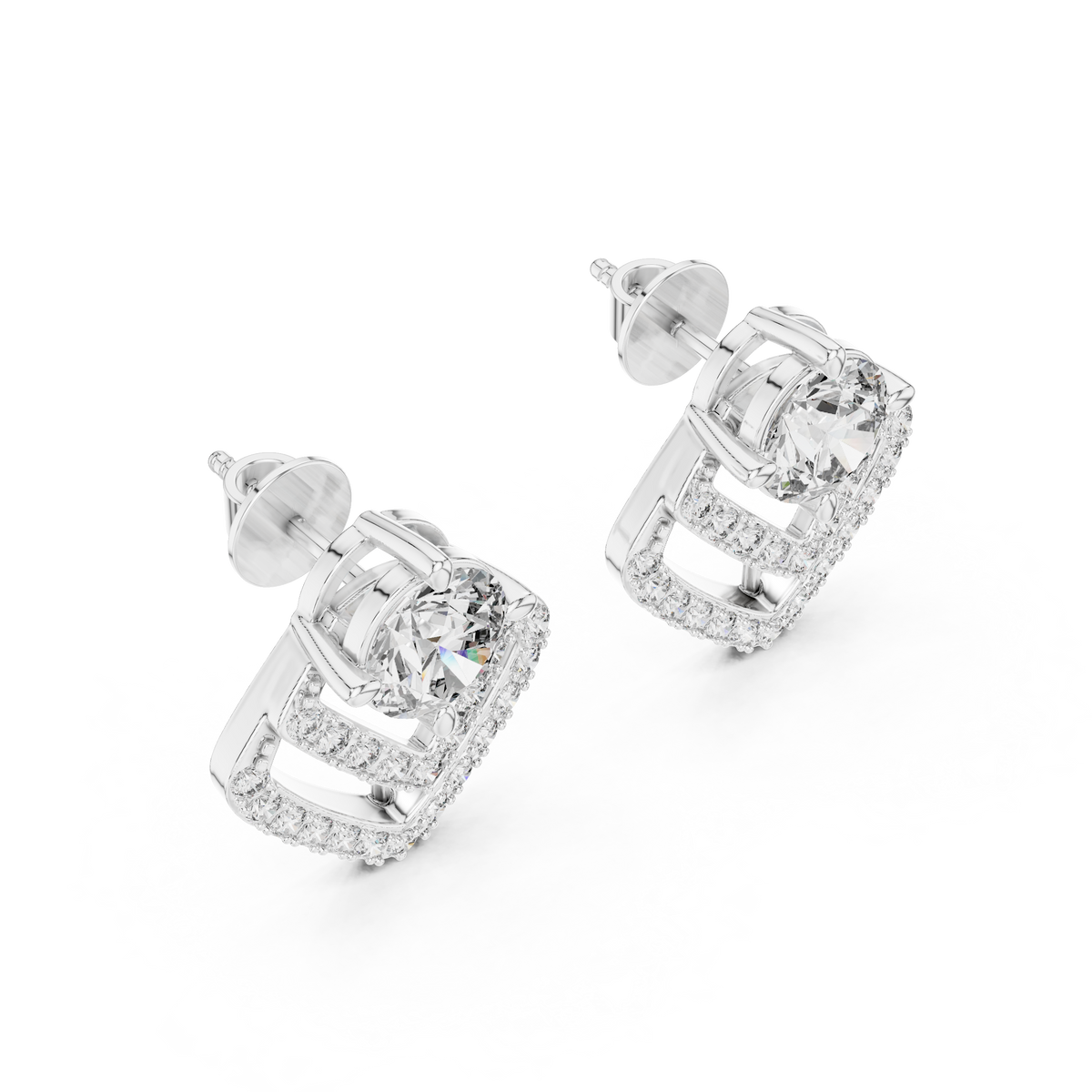 Chevron Diamond Stud Earrings in White Gold - VYKA Diamonds
