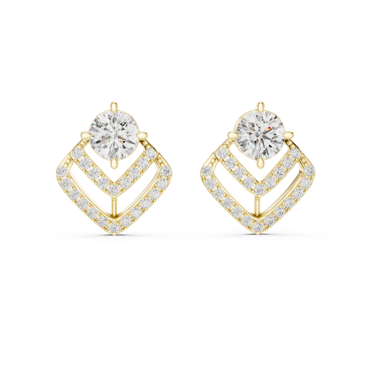 Chevron Diamond Stud Earrings in Yellow Gold - VYKA Diamonds