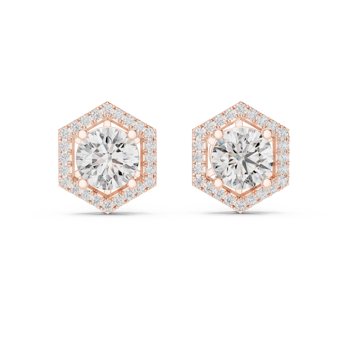 أقراط ألماس بهالة سداسية in Rose Gold - VYKA Diamonds