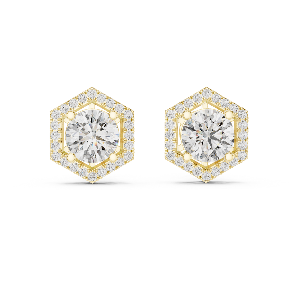 أقراط ألماس بهالة سداسية in Yellow Gold - VYKA Diamonds