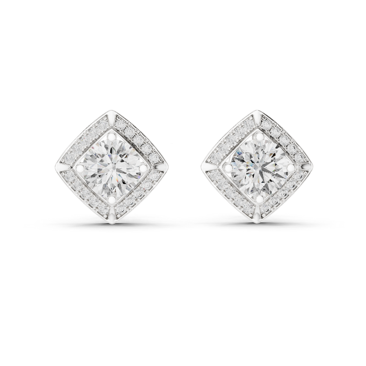 Kite Halo Diamond Stud Earrings in White Gold - VYKA Diamonds