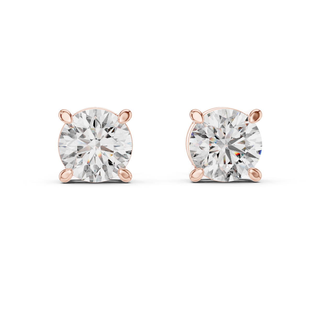 أقراط ألماس مستدير سوليتير بأربعة مخالب in Rose Gold - VYKA Diamonds