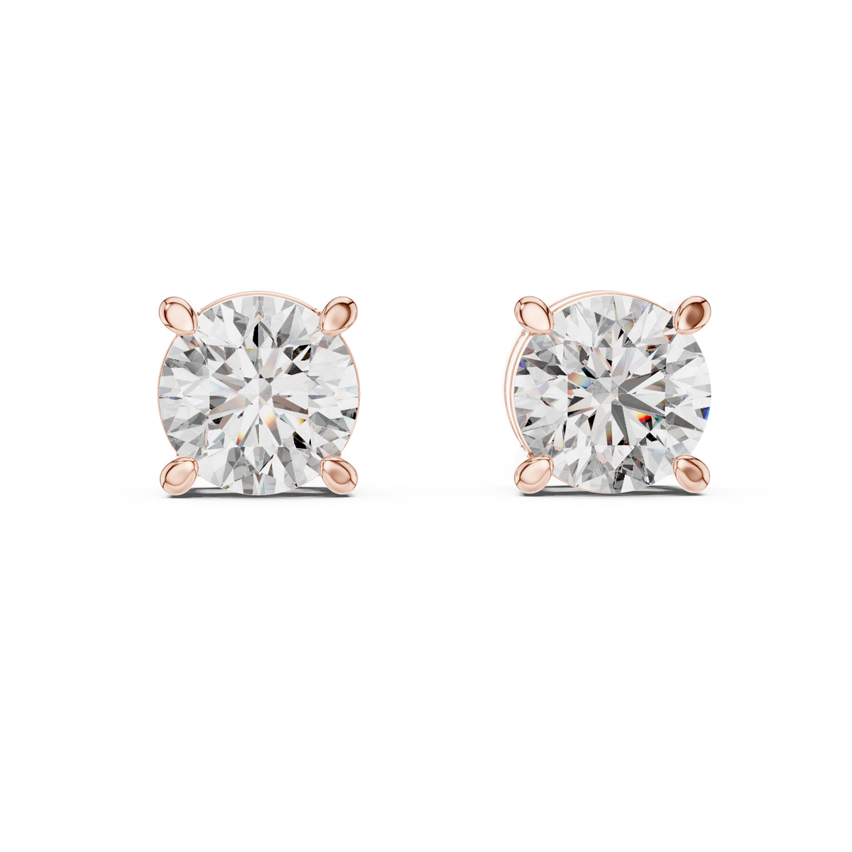 أقراط ألماس مستدير سوليتير بأربعة مخالب in Rose Gold - VYKA Diamonds