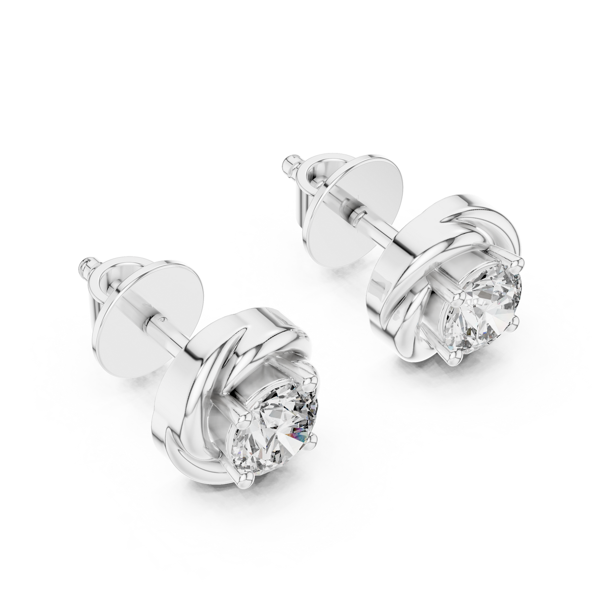 Twisted Bezel Solitaire Diamond Stud Earrings in White Gold - VYKA Diamonds