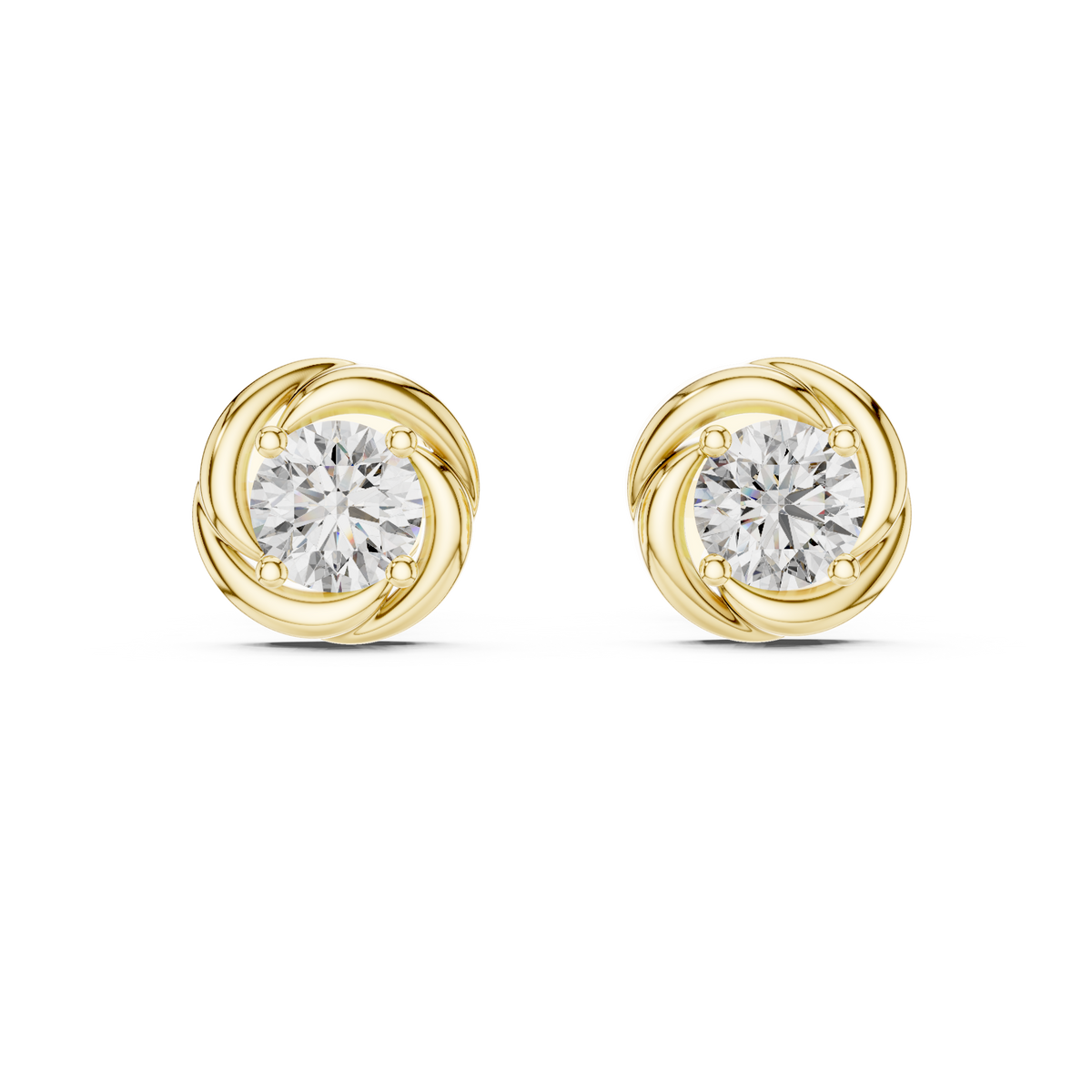 Twisted Bezel Solitaire Diamond Stud Earrings in Yellow Gold - VYKA Diamonds