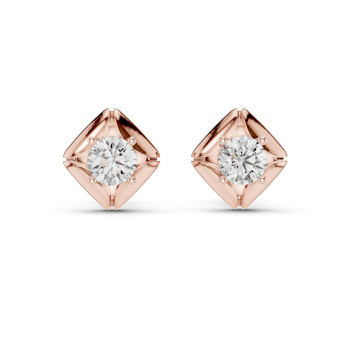 Kite Bezel Solitaire Diamond Stud Earrings