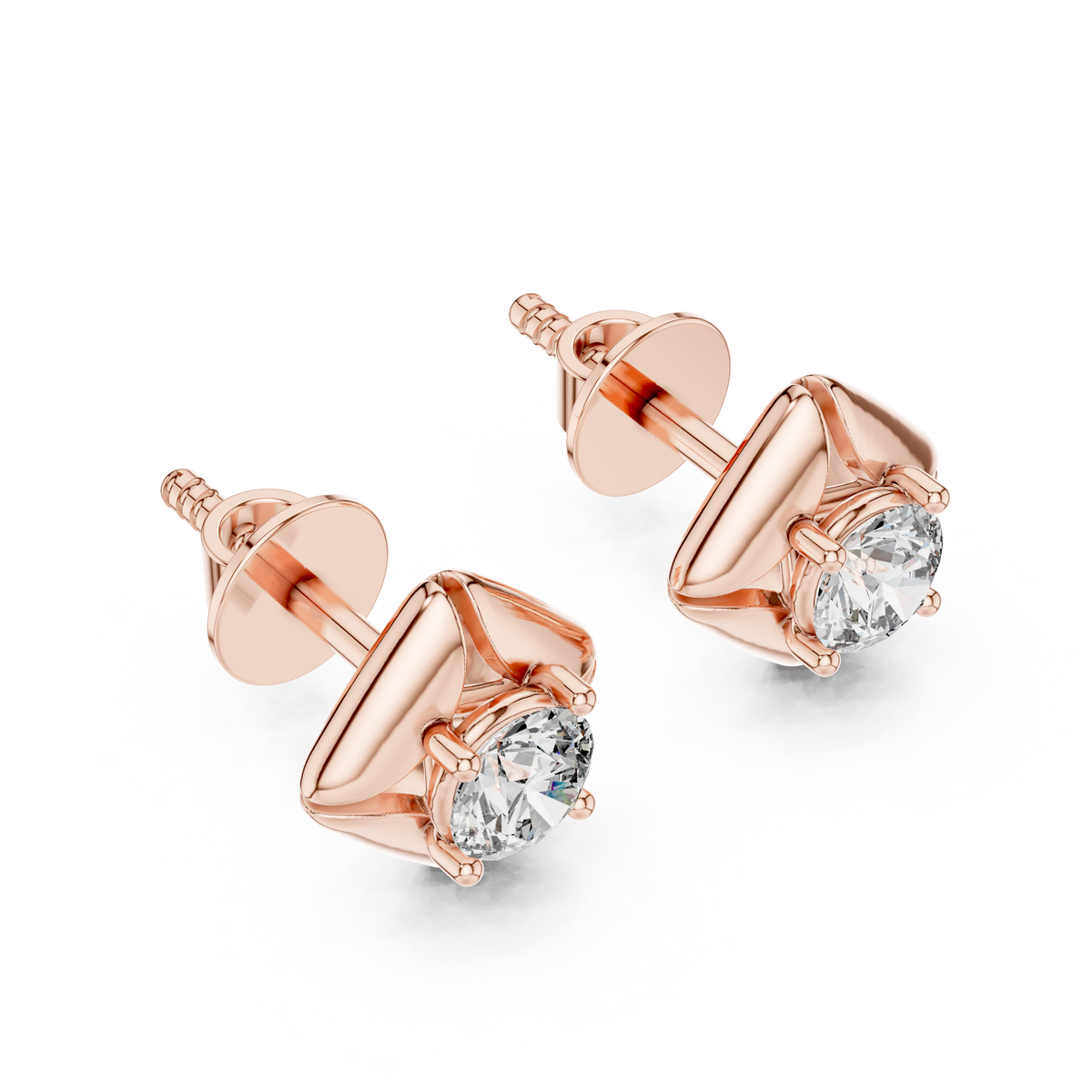 Kite Bezel Solitaire Diamond Stud Earrings