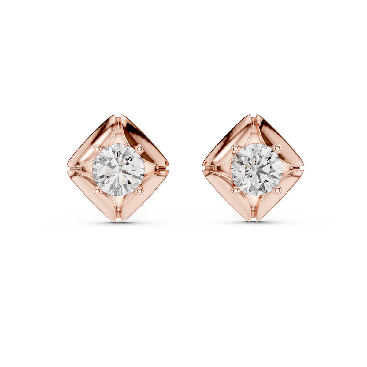 Kite Bezel Solitaire Diamond Stud Earrings in Rose Gold - VYKA Diamonds