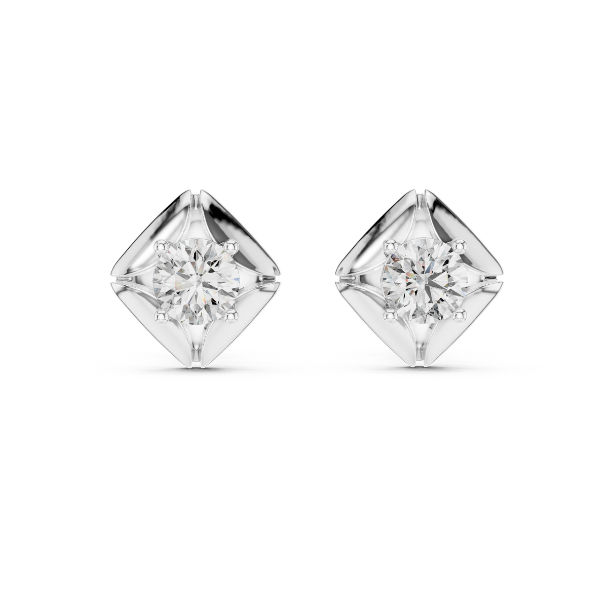 Kite Bezel Solitaire Diamond Stud Earrings in White Gold - VYKA Diamonds