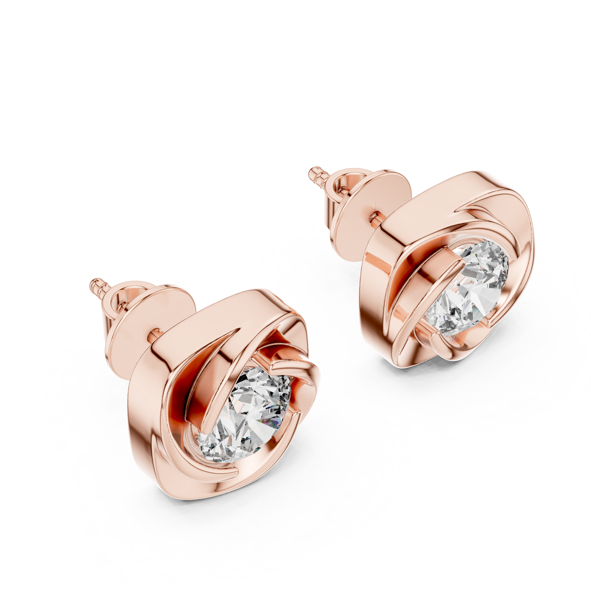 Swirl Bezel Solitaire Diamond Stud Earrings