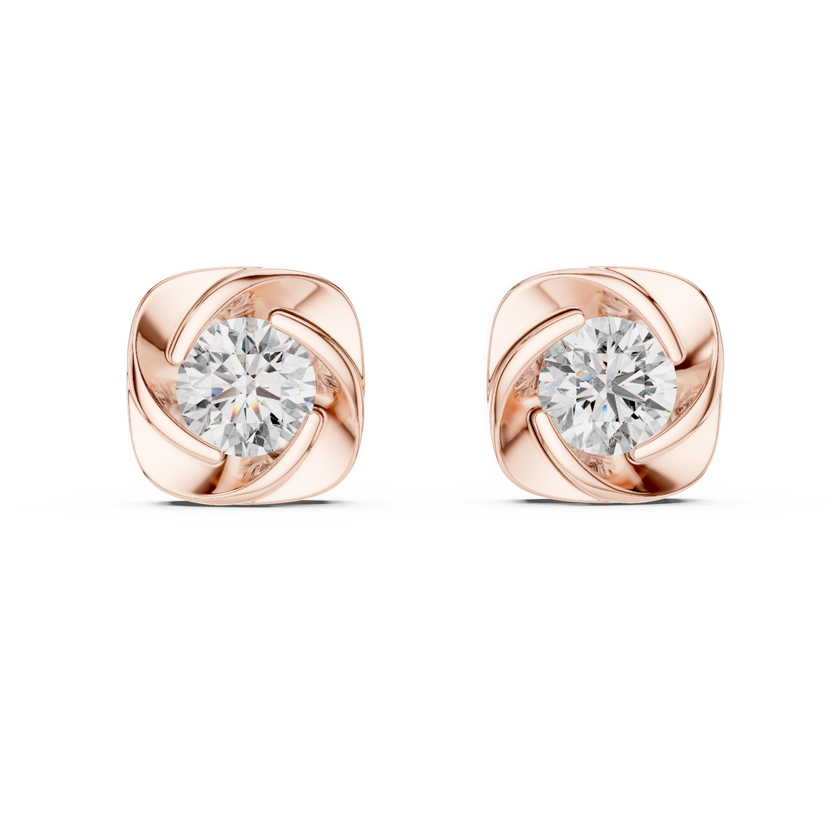 Swirl Bezel Solitaire Diamond Stud Earrings