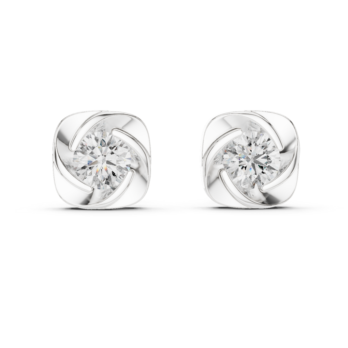 Swirl Bezel Solitaire Diamond Stud Earrings