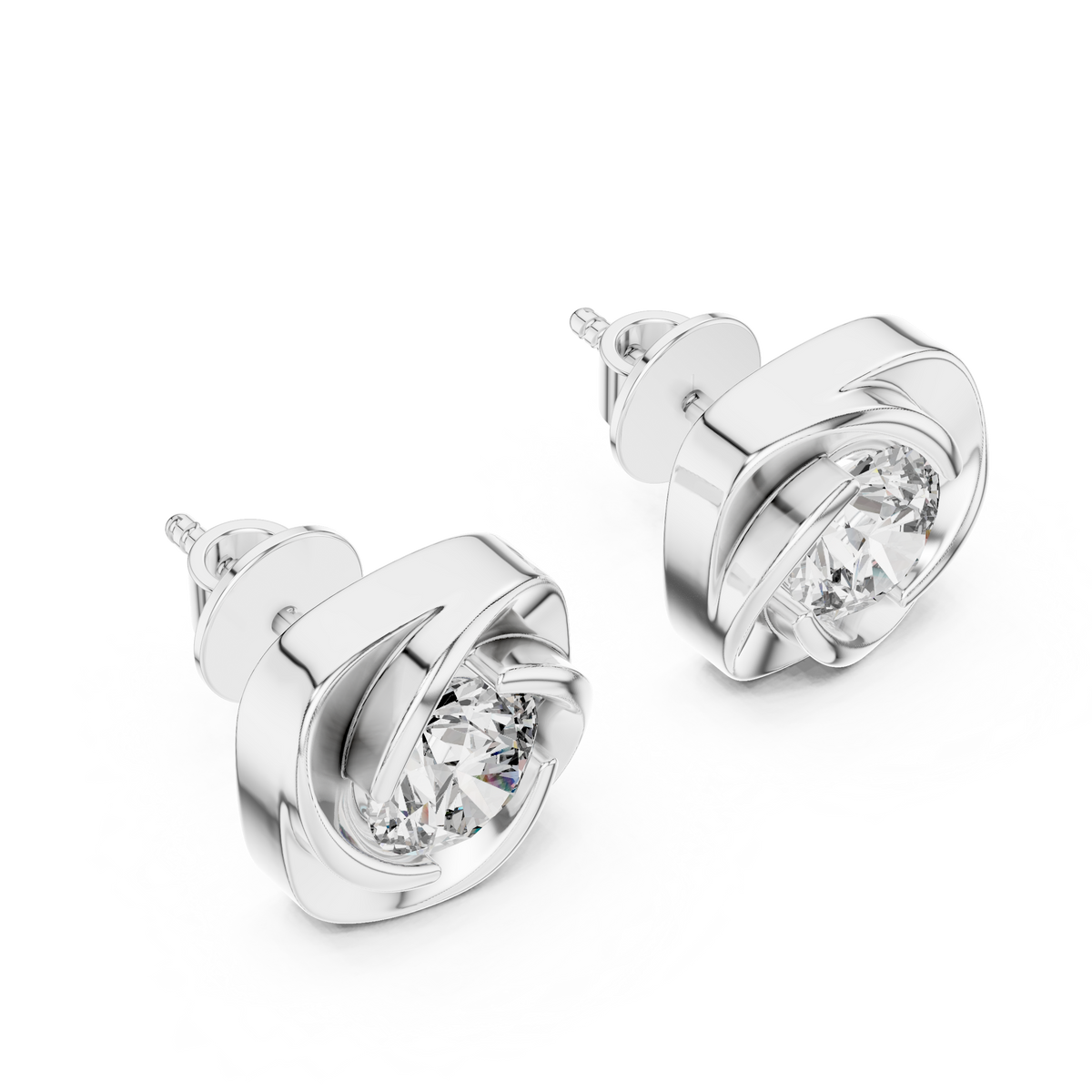 Swirl Bezel Solitaire Diamond Stud Earrings