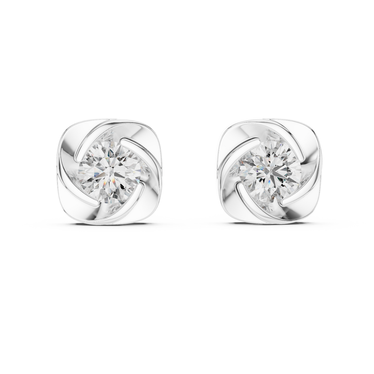 Swirl Bezel Solitaire Diamond Stud Earrings