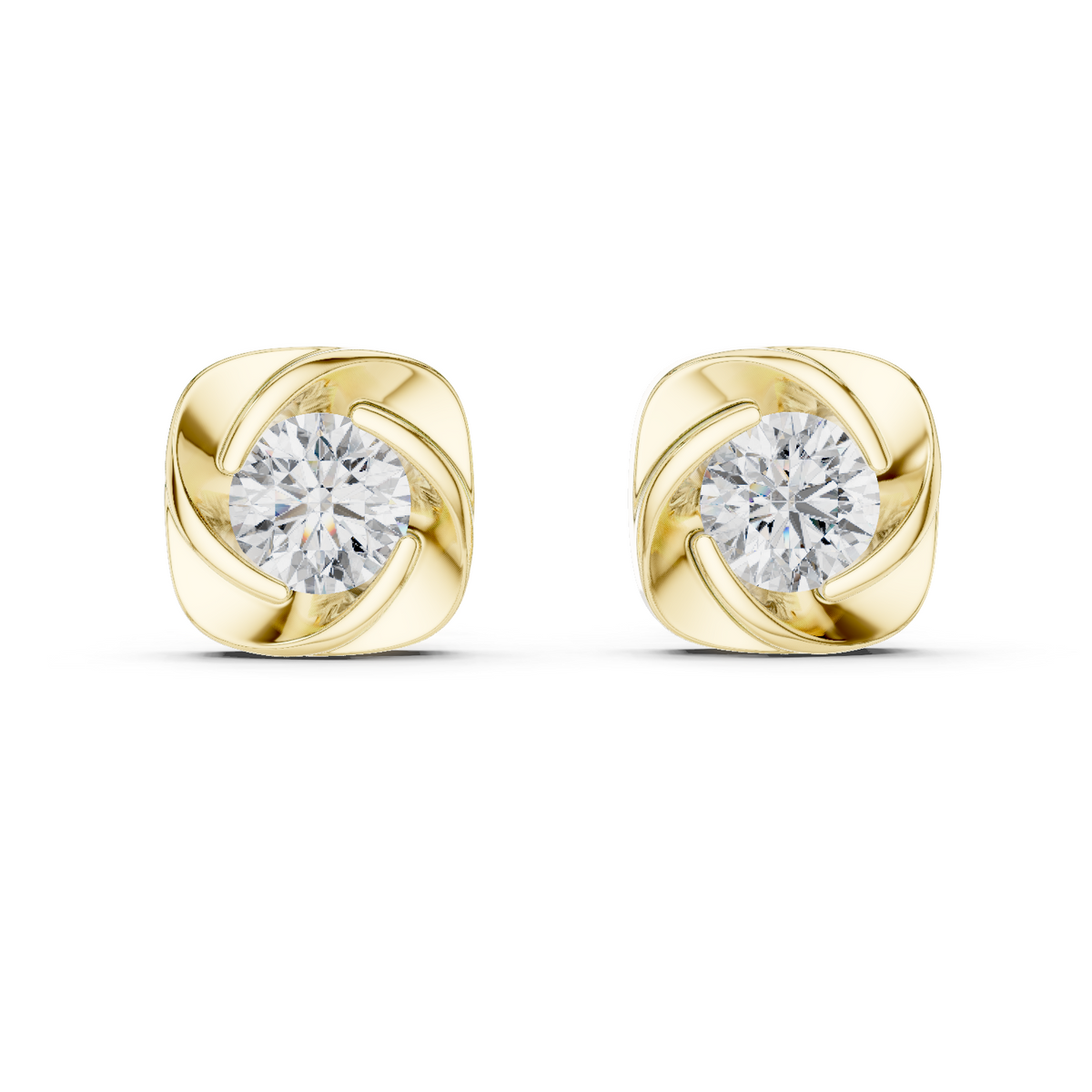 Swirl Bezel Solitaire Diamond Stud Earrings