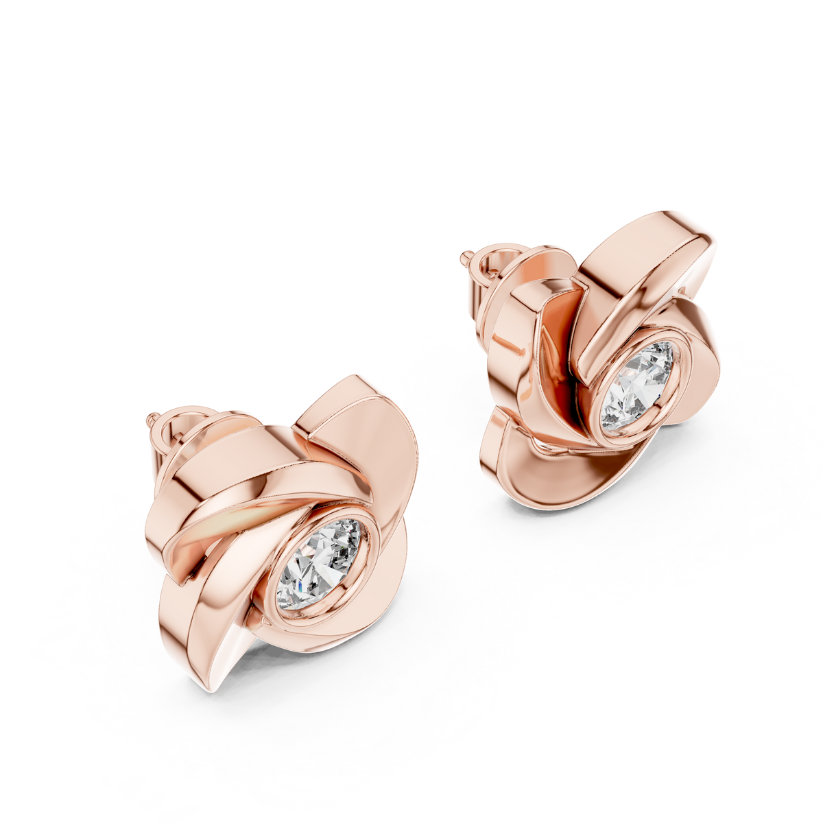 Floral Bezel Diamond Stud Earrings in Rose Gold - VYKA Diamonds
