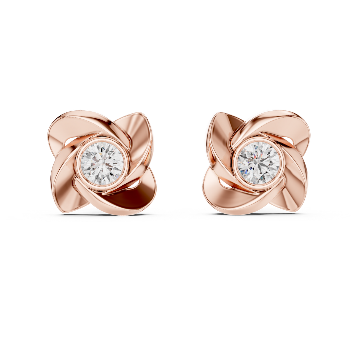 Floral Bezel Diamond Stud Earrings in Rose Gold - VYKA Diamonds