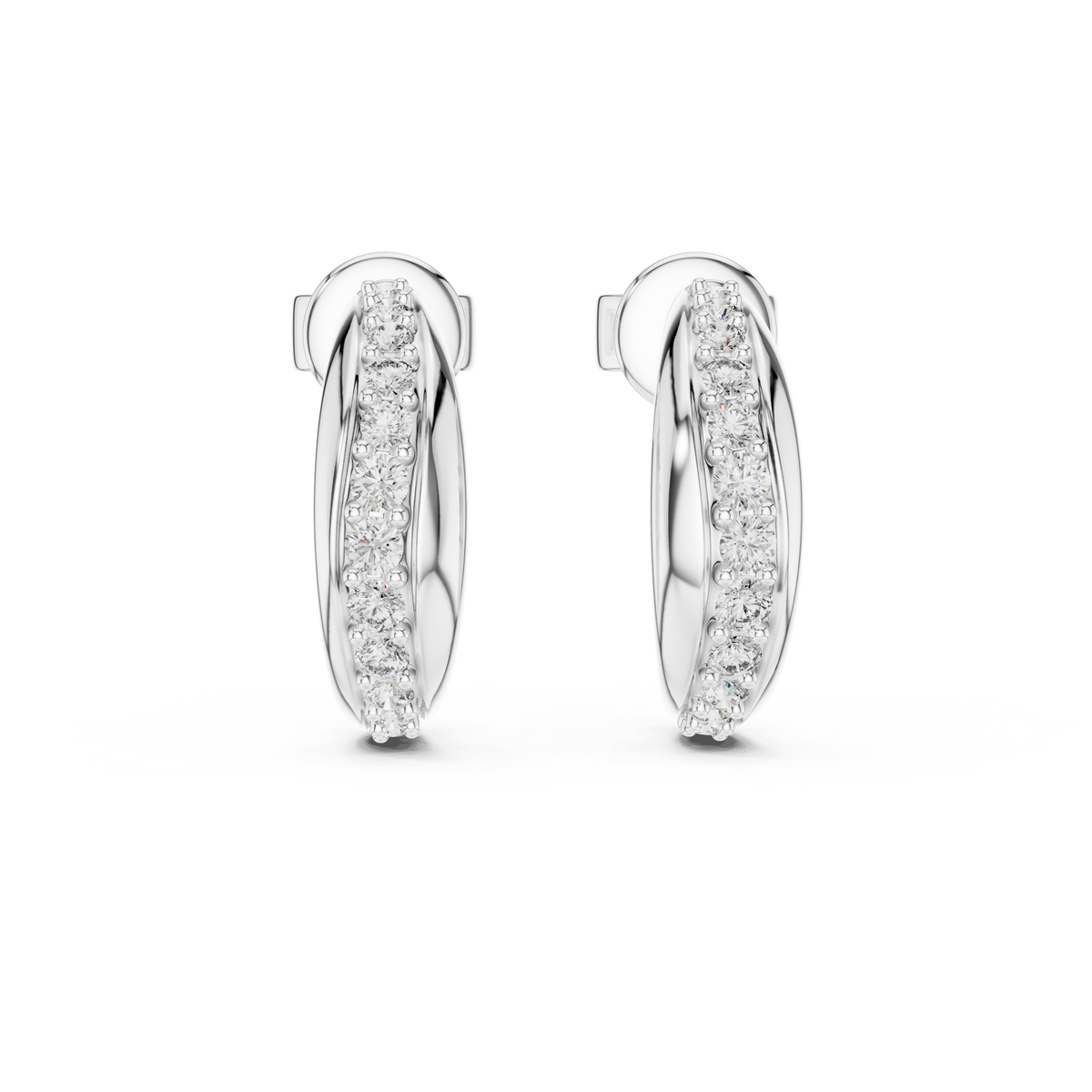Classic Pave Diamond Hoop Earrings in White Gold - VYKA Diamonds