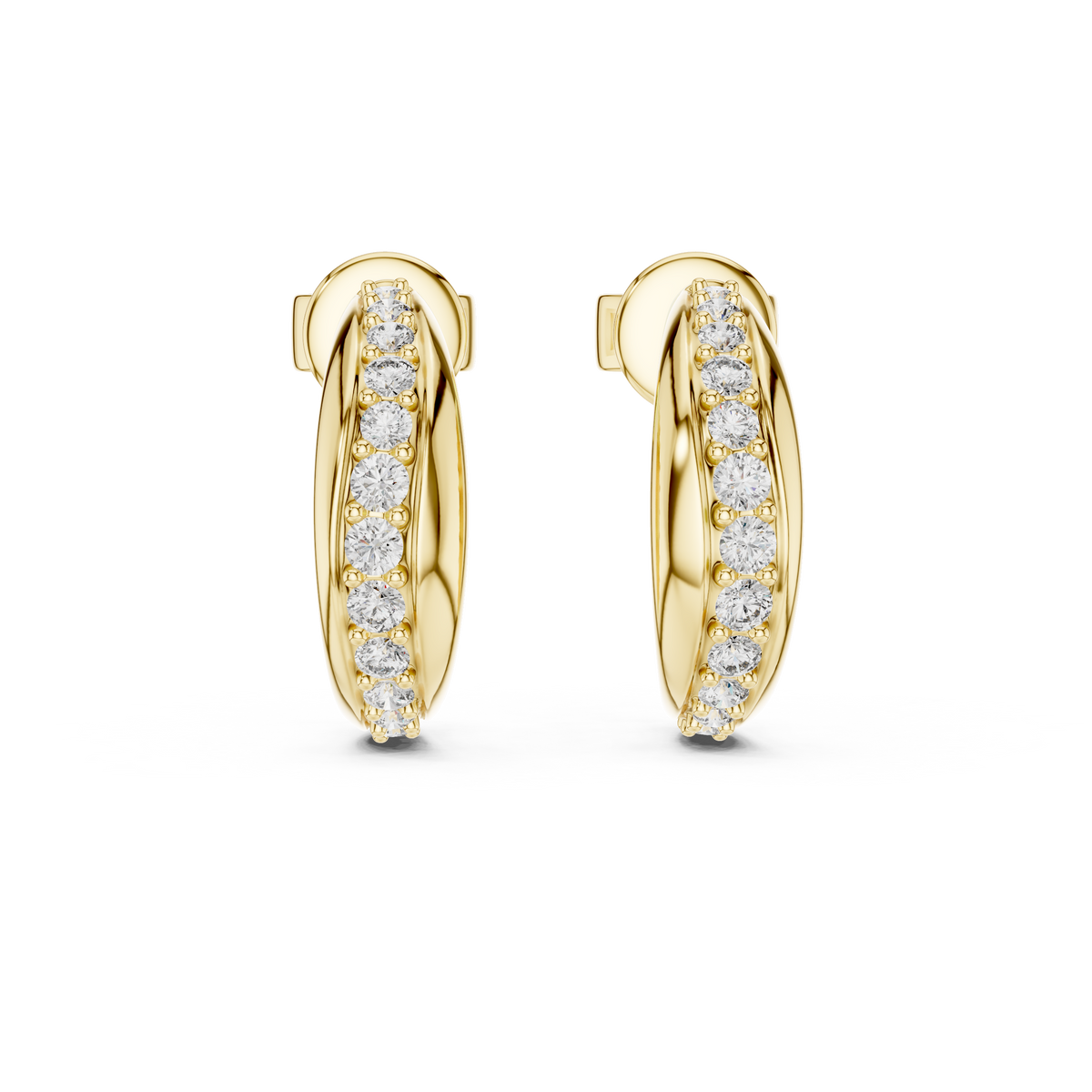 Classic Pave Diamond Hoop Earrings in Yellow Gold - VYKA Diamonds