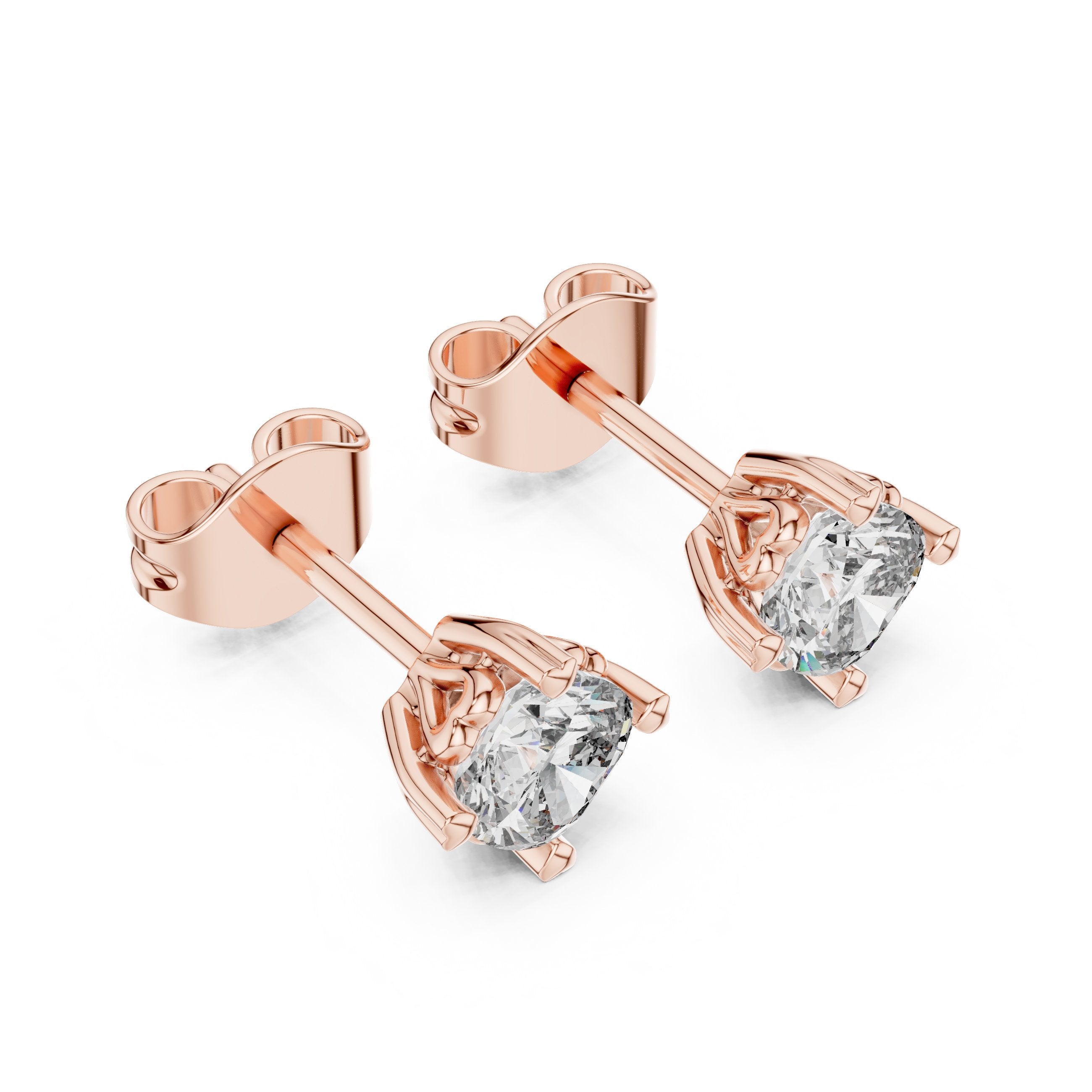 Crown Set Round Diamond Stud Earrings in Rose Gold - VYKA Diamonds