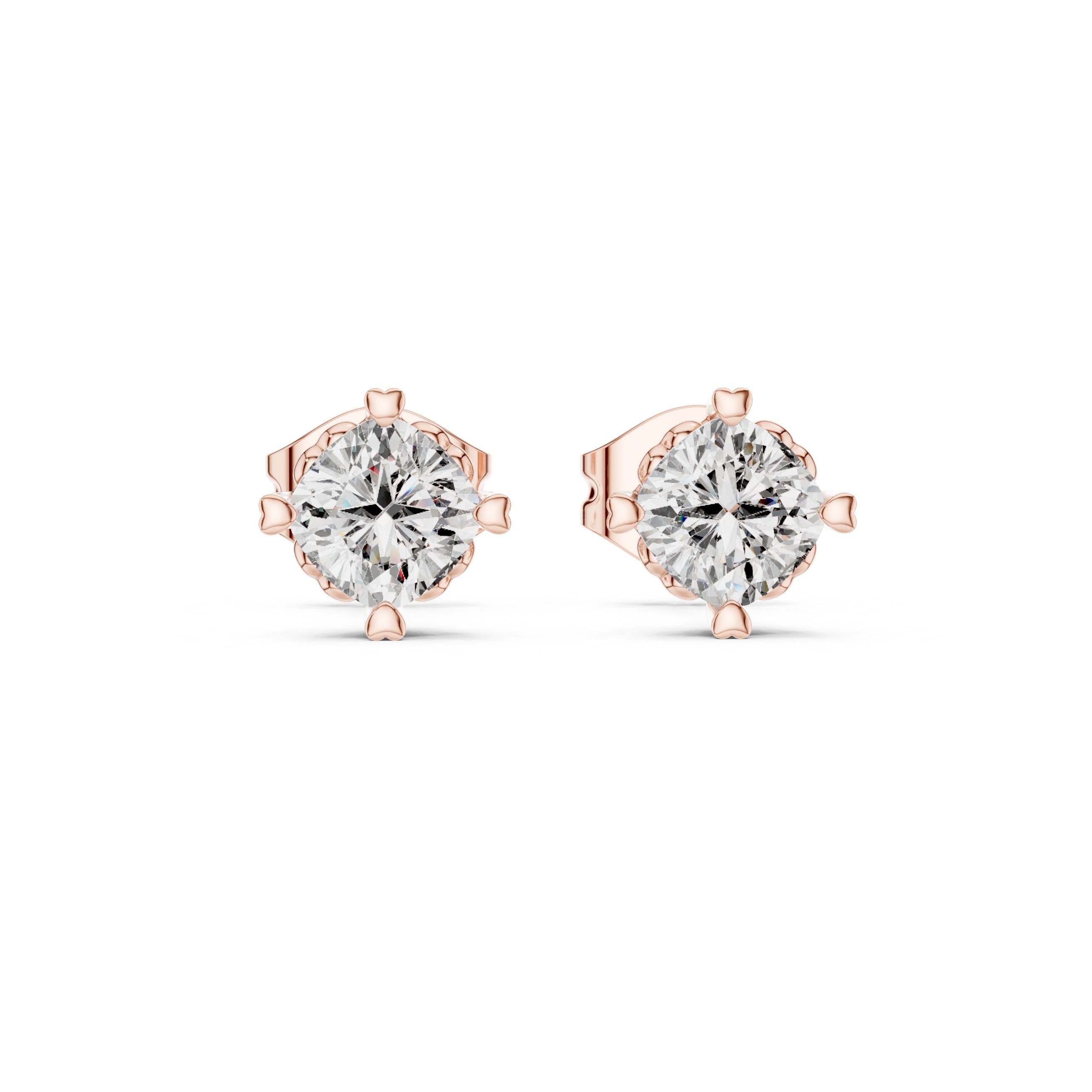 Crown Set Round Diamond Stud Earrings in Rose Gold - VYKA Diamonds