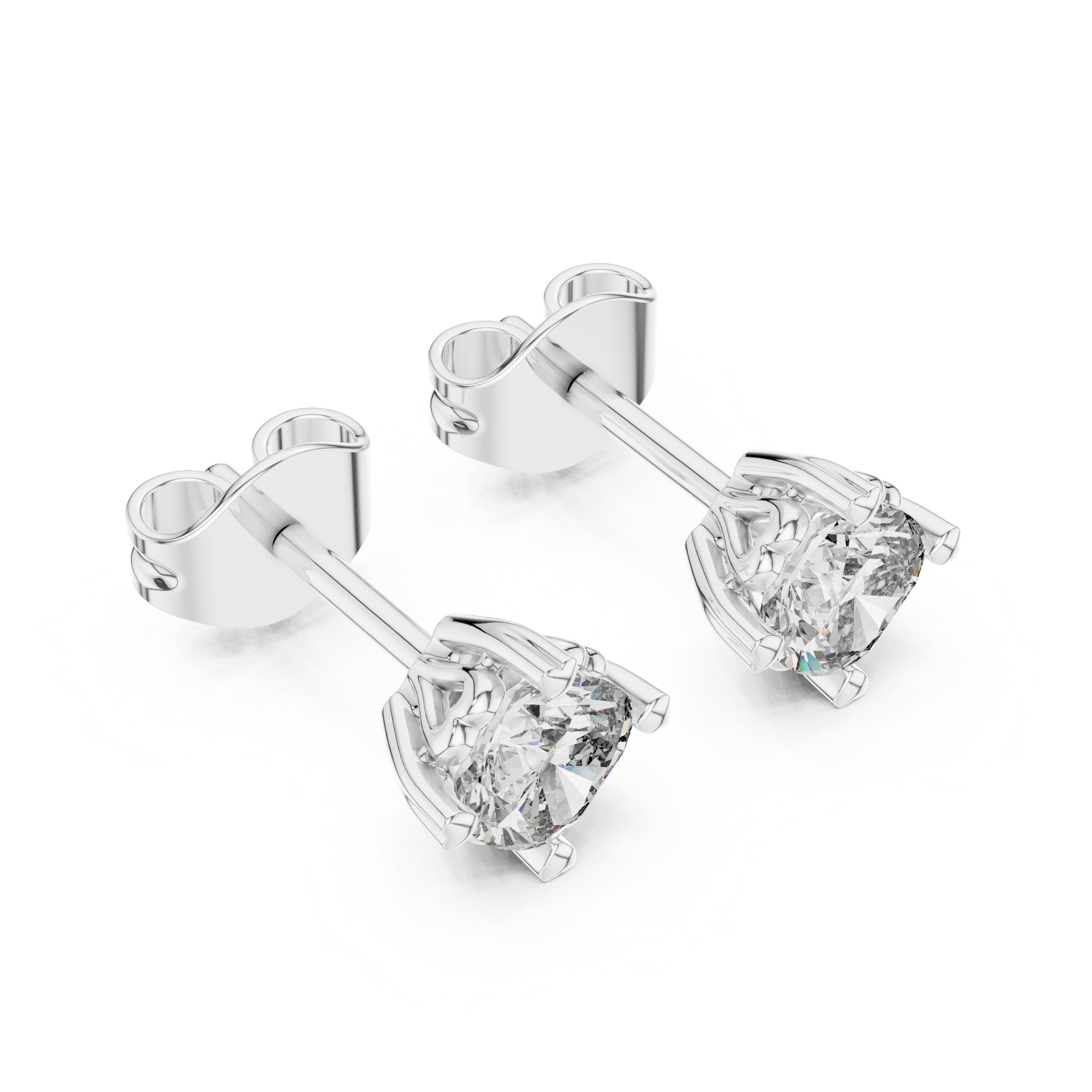 Crown Set Round Diamond Stud Earrings in White Gold - VYKA Diamonds