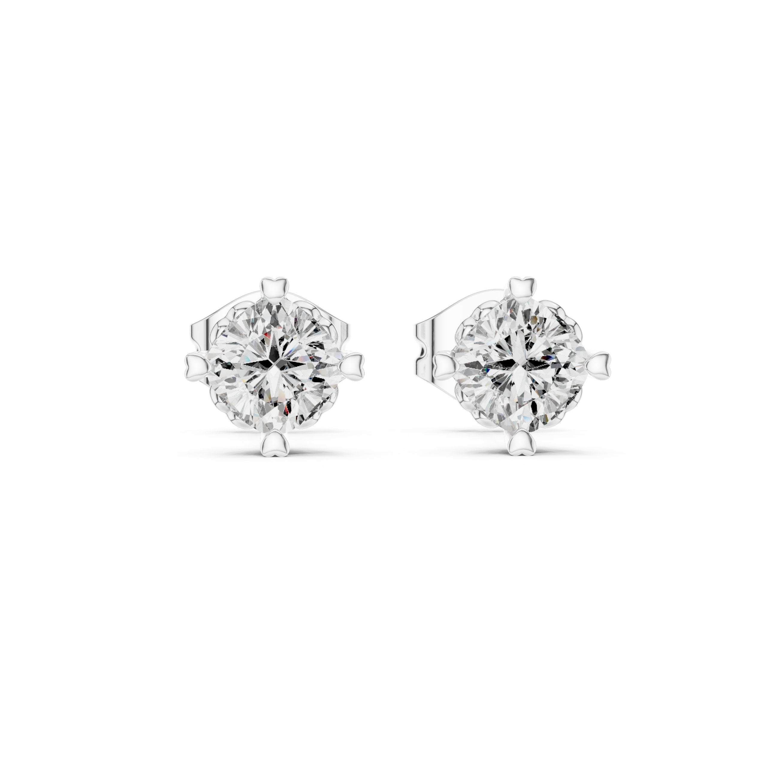 Crown Set Round Diamond Stud Earrings in White Gold - VYKA Diamonds