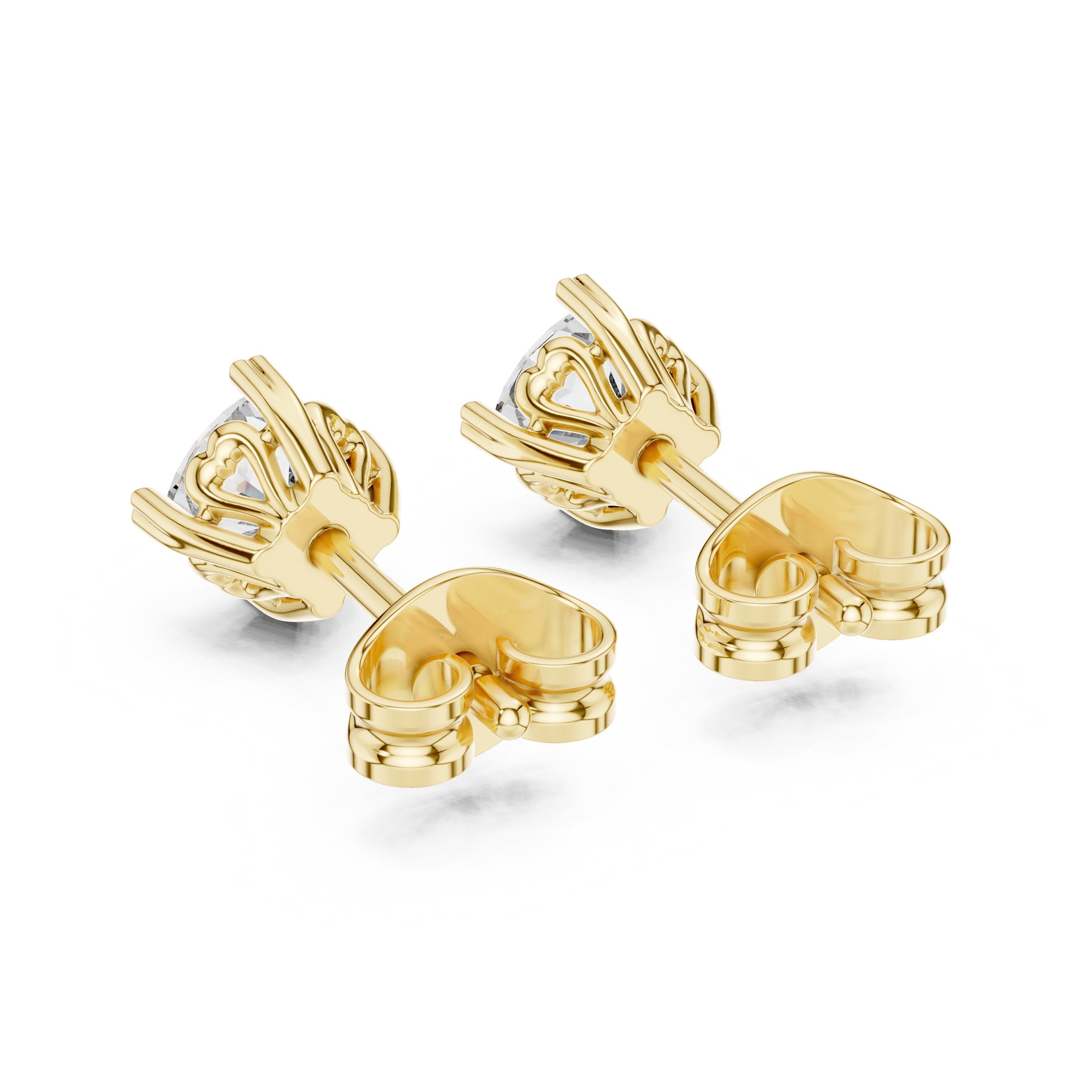 Crown Set Round Diamond Stud Earrings in Yellow Gold - VYKA Diamonds