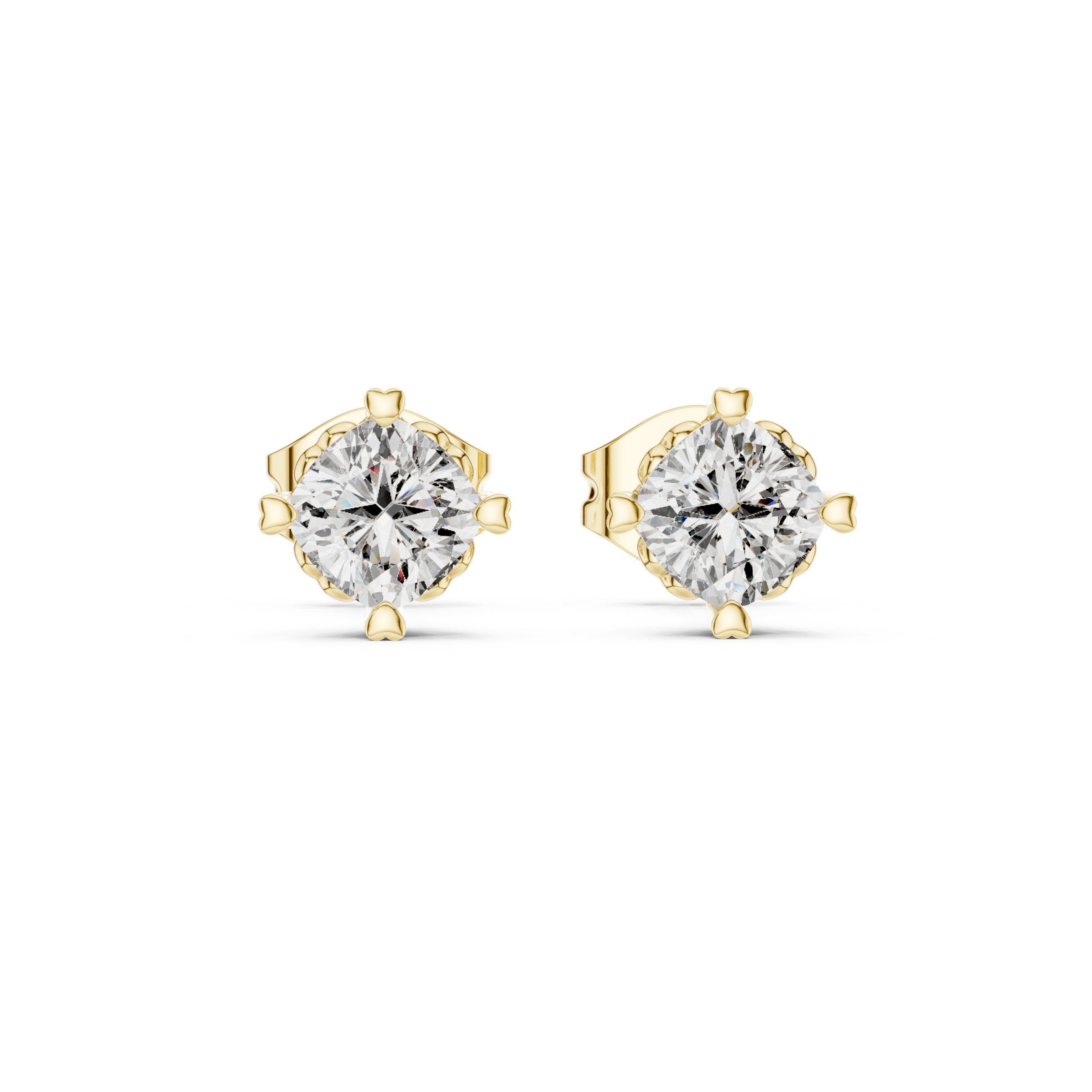 Crown Set Round Diamond Stud Earrings in Yellow Gold - VYKA Diamonds