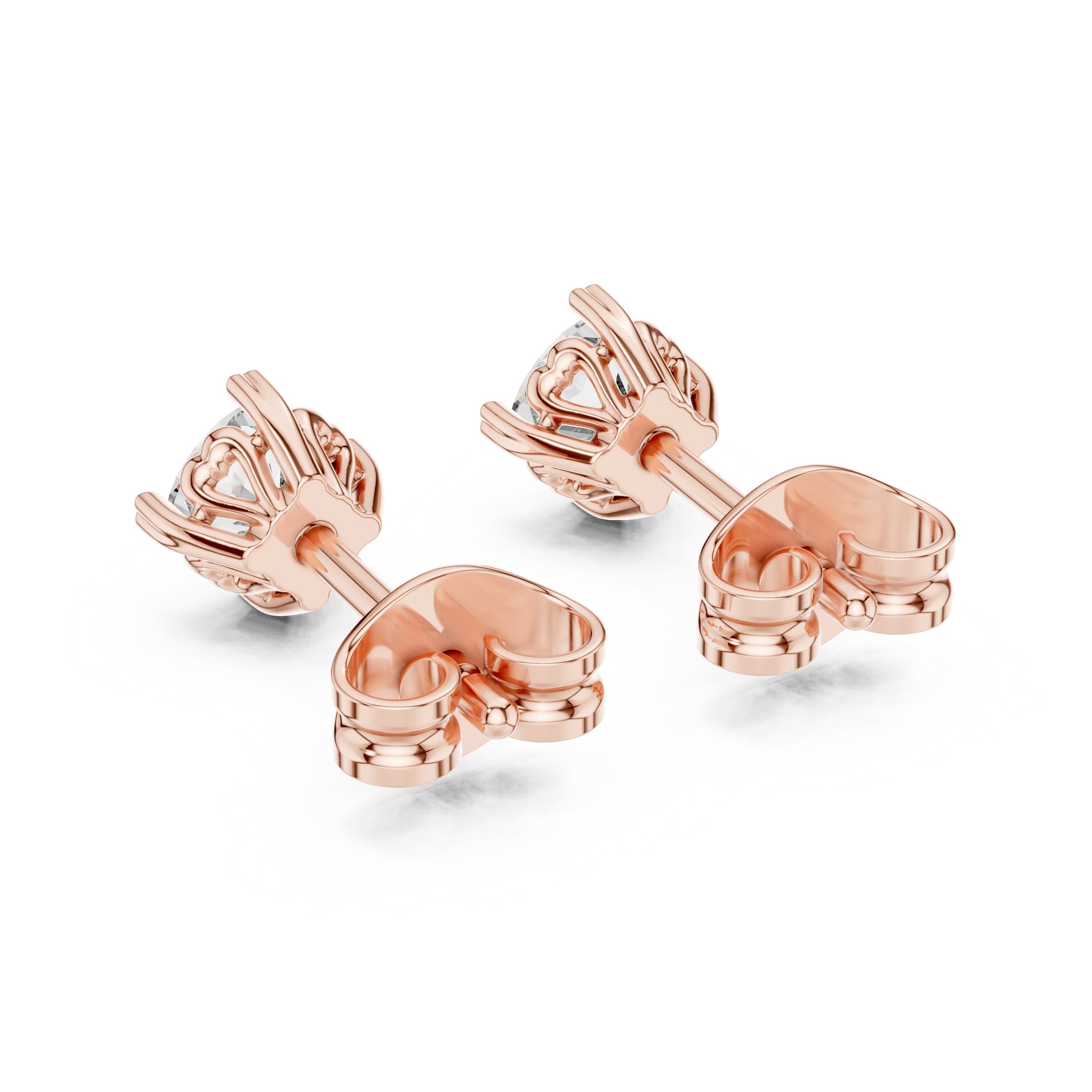 Five Prong Round Diamond Stud Earrings in Rose Gold - VYKA Diamonds
