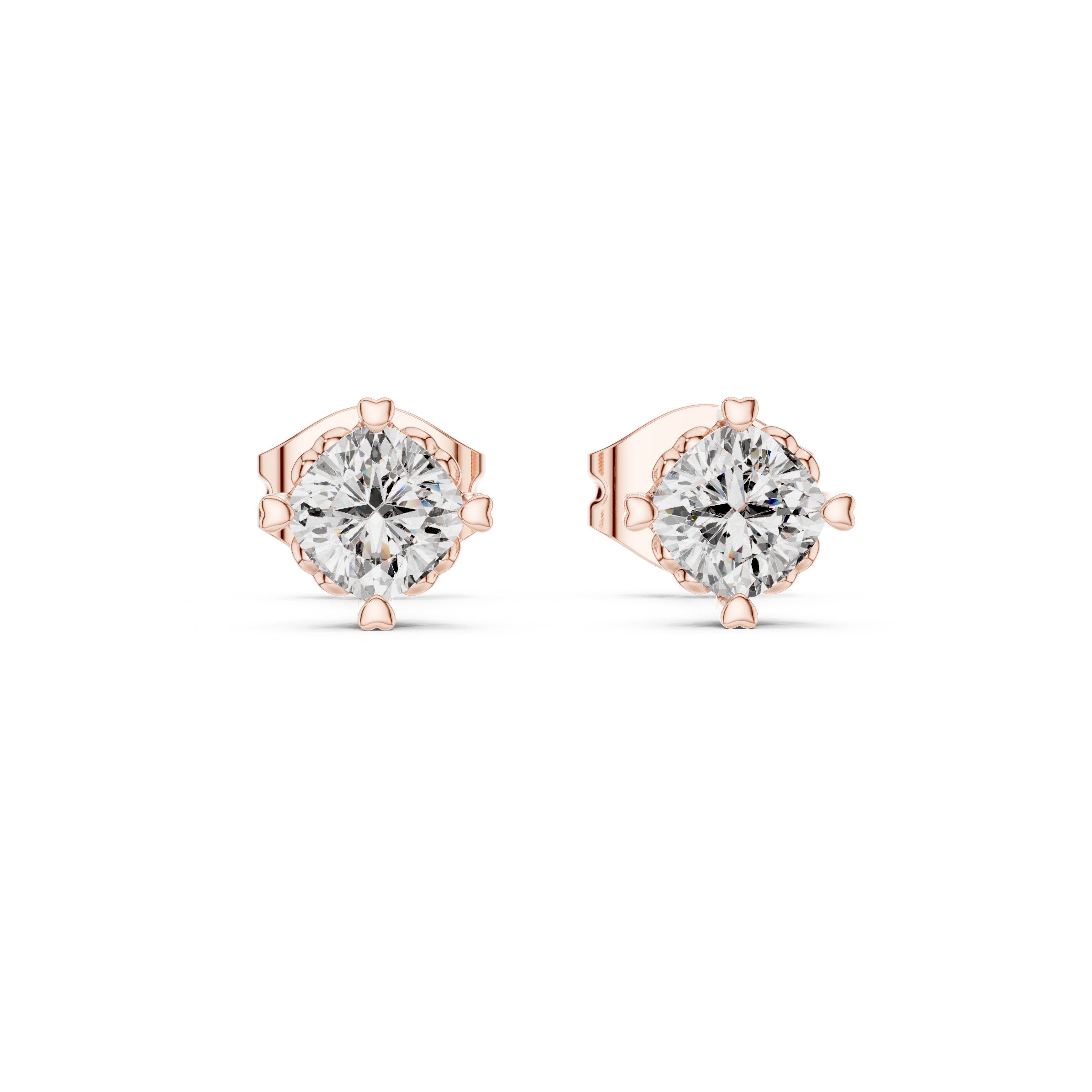 Five Prong Round Diamond Stud Earrings in Rose Gold - VYKA Diamonds
