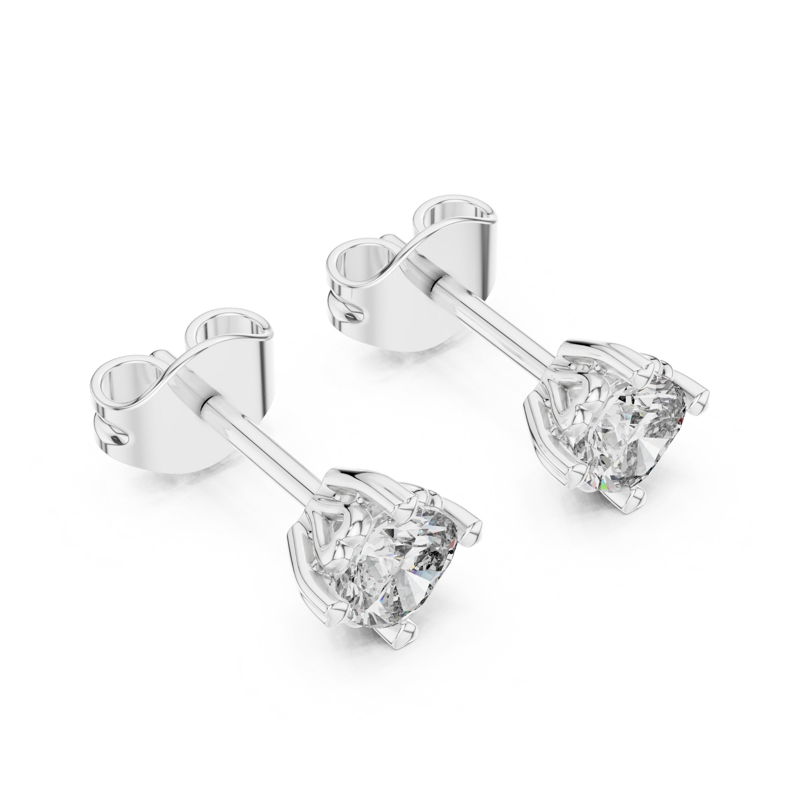 Five Prong Round Diamond Stud Earrings in White Gold - VYKA Diamonds