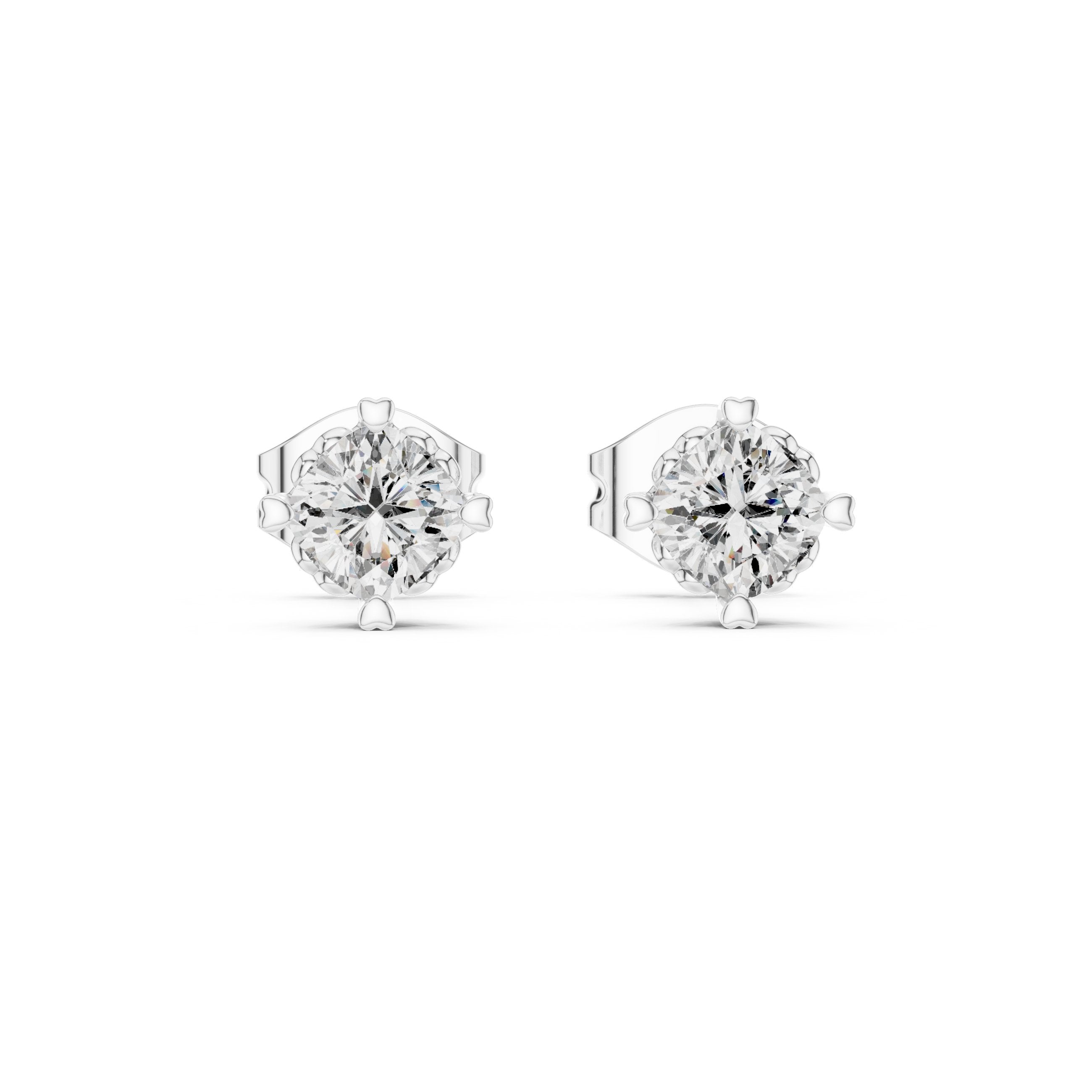 Five Prong Round Diamond Stud Earrings in White Gold - VYKA Diamonds