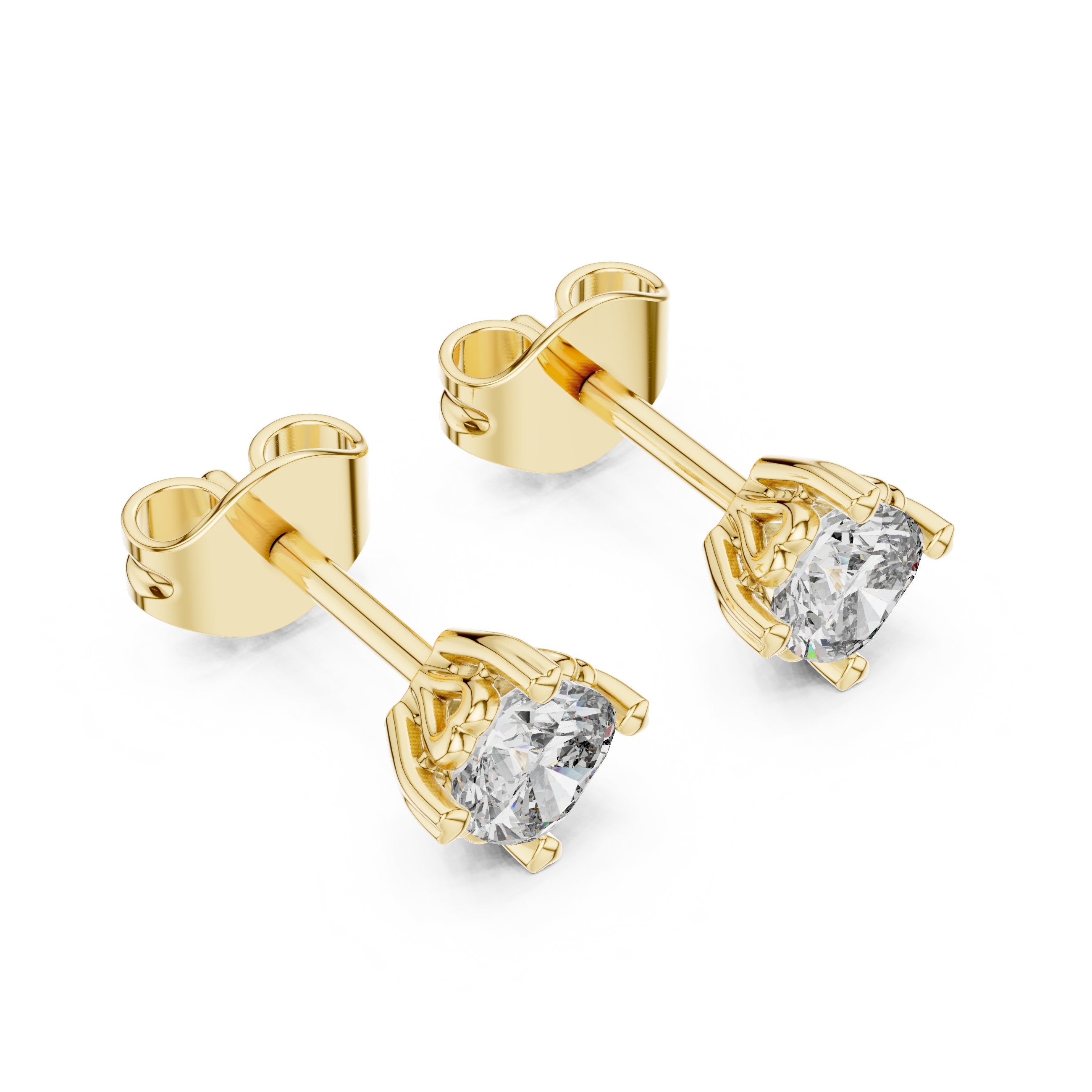 Five Prong Round Diamond Stud Earrings in Yellow Gold - VYKA Diamonds