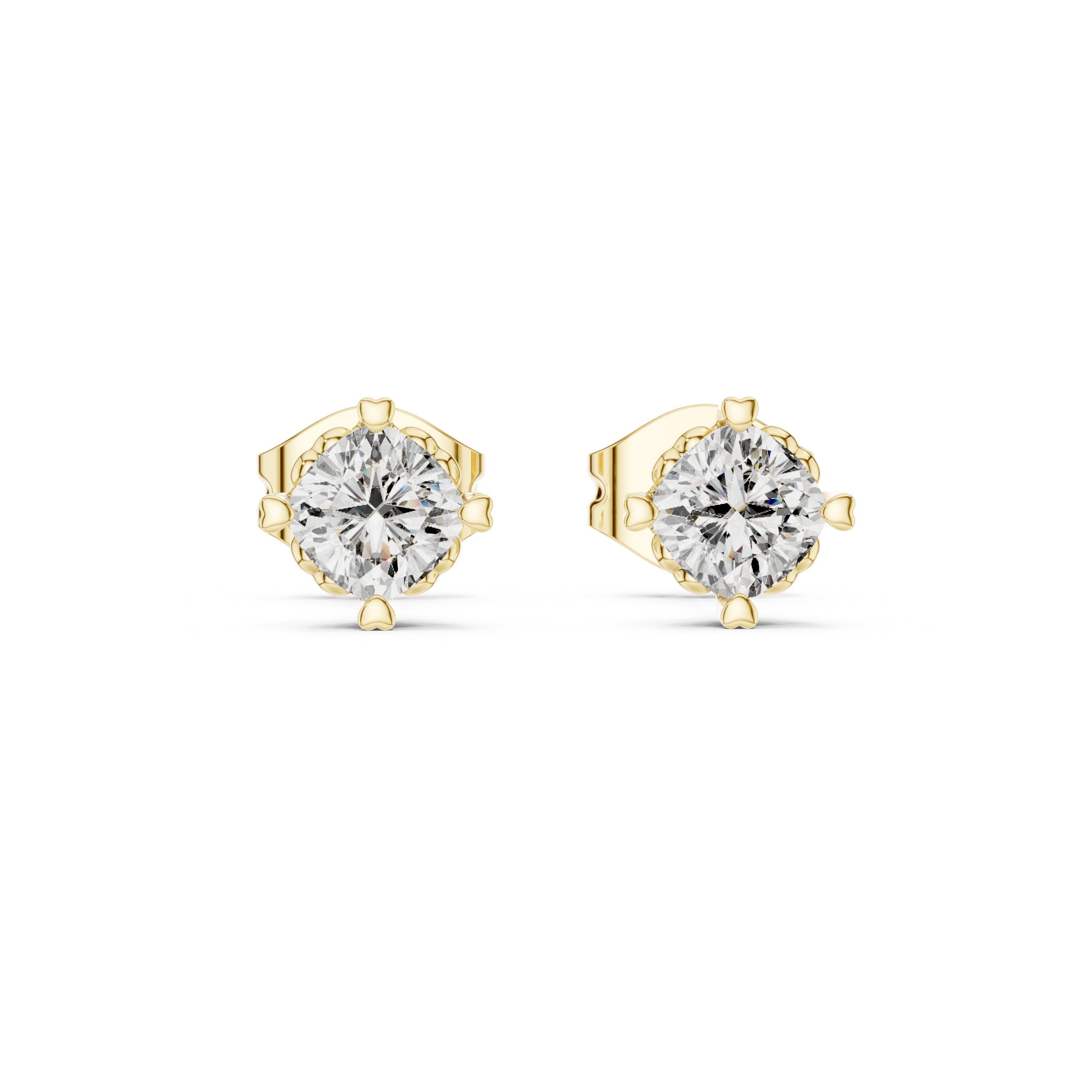 Five Prong Round Diamond Stud Earrings in Yellow Gold - VYKA Diamonds
