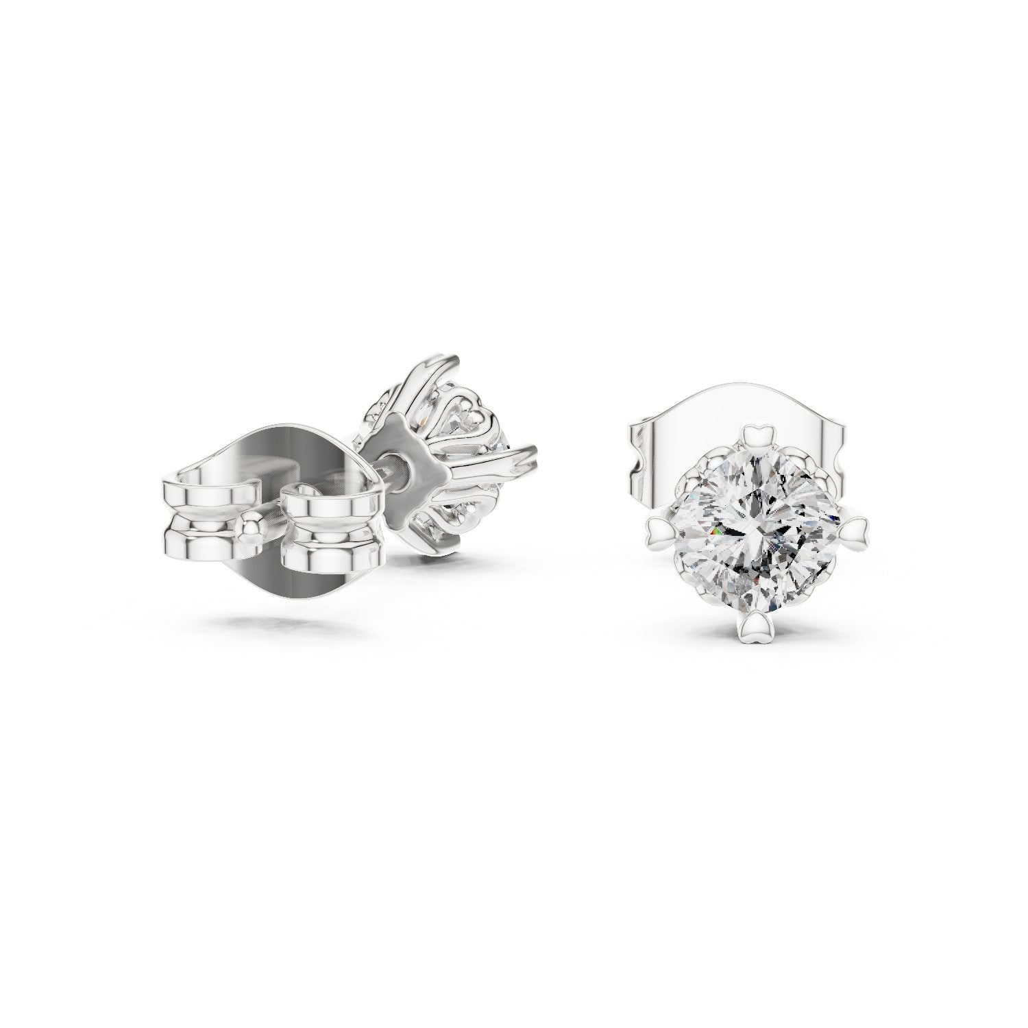 Five Prong Round Diamond Stud Earrings in White Gold - VYKA Diamonds