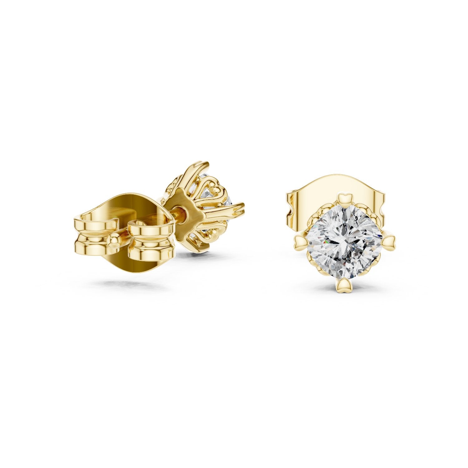 Five Prong Round Diamond Stud Earrings in Yellow Gold - VYKA Diamonds
