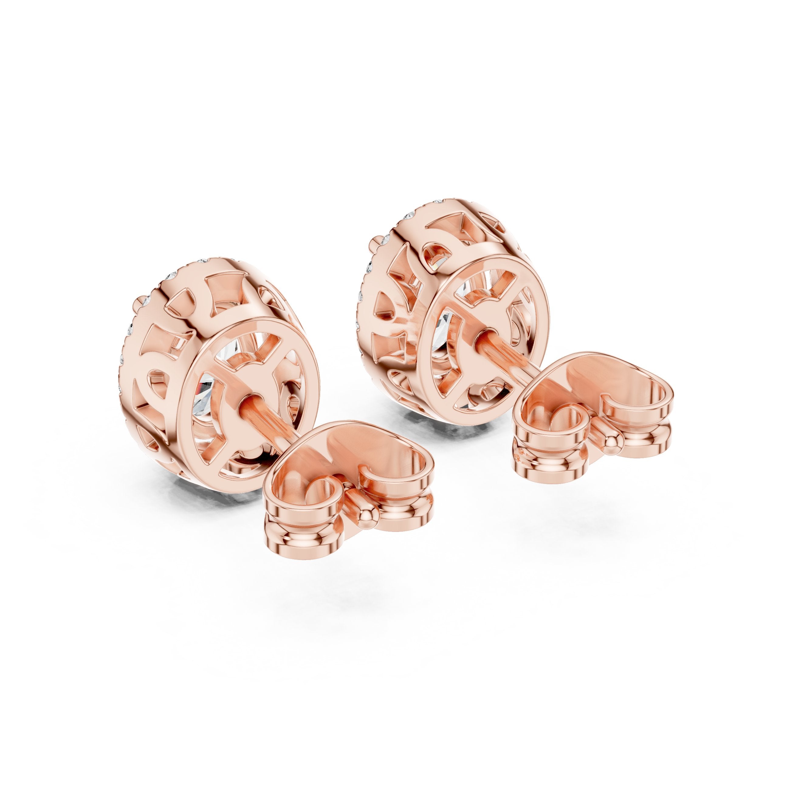 حلقان بيضاوية مرصعة بالألماس بهالة in Rose Gold - VYKA Diamonds