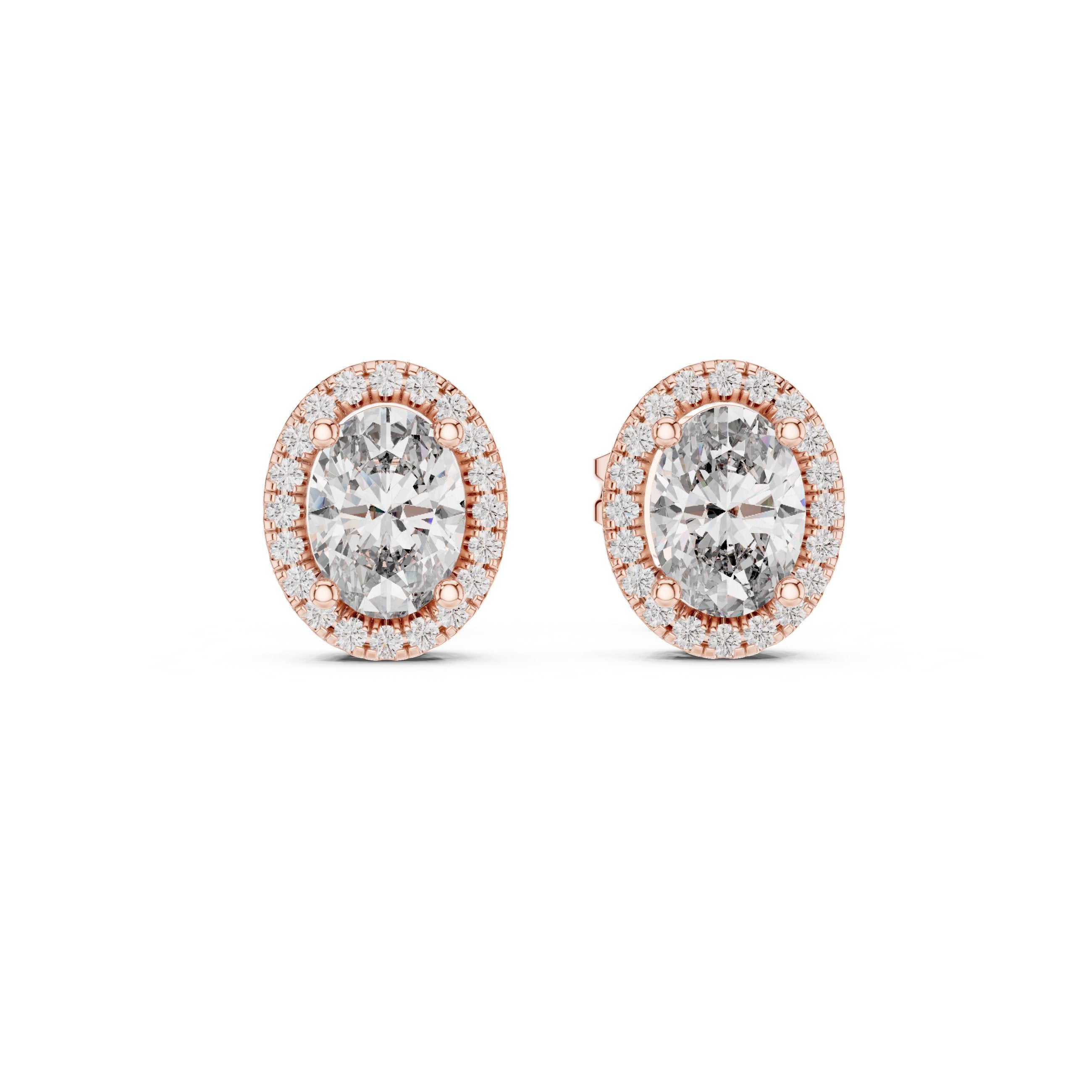 حلقان بيضاوية مرصعة بالألماس بهالة in Rose Gold - VYKA Diamonds