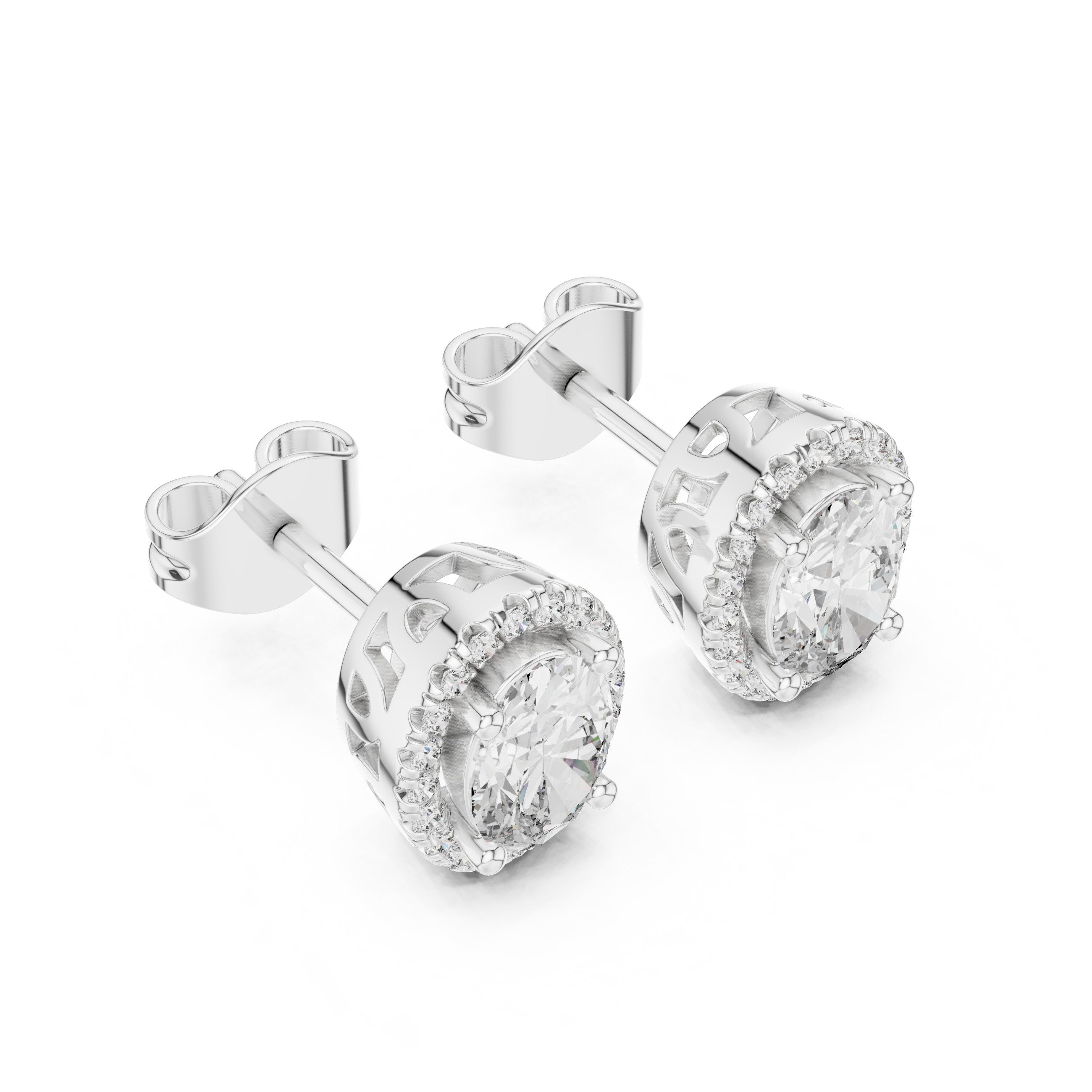 حلقان بيضاوية مرصعة بالألماس بهالة in White Gold - VYKA Diamonds