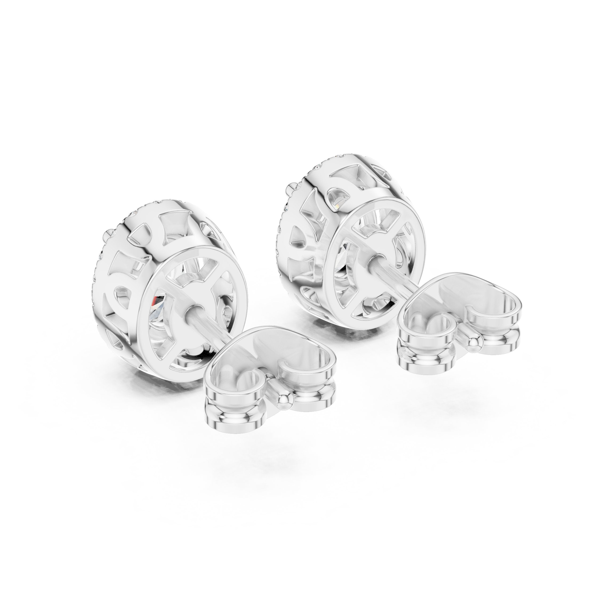 حلقان بيضاوية مرصعة بالألماس بهالة in White Gold - VYKA Diamonds