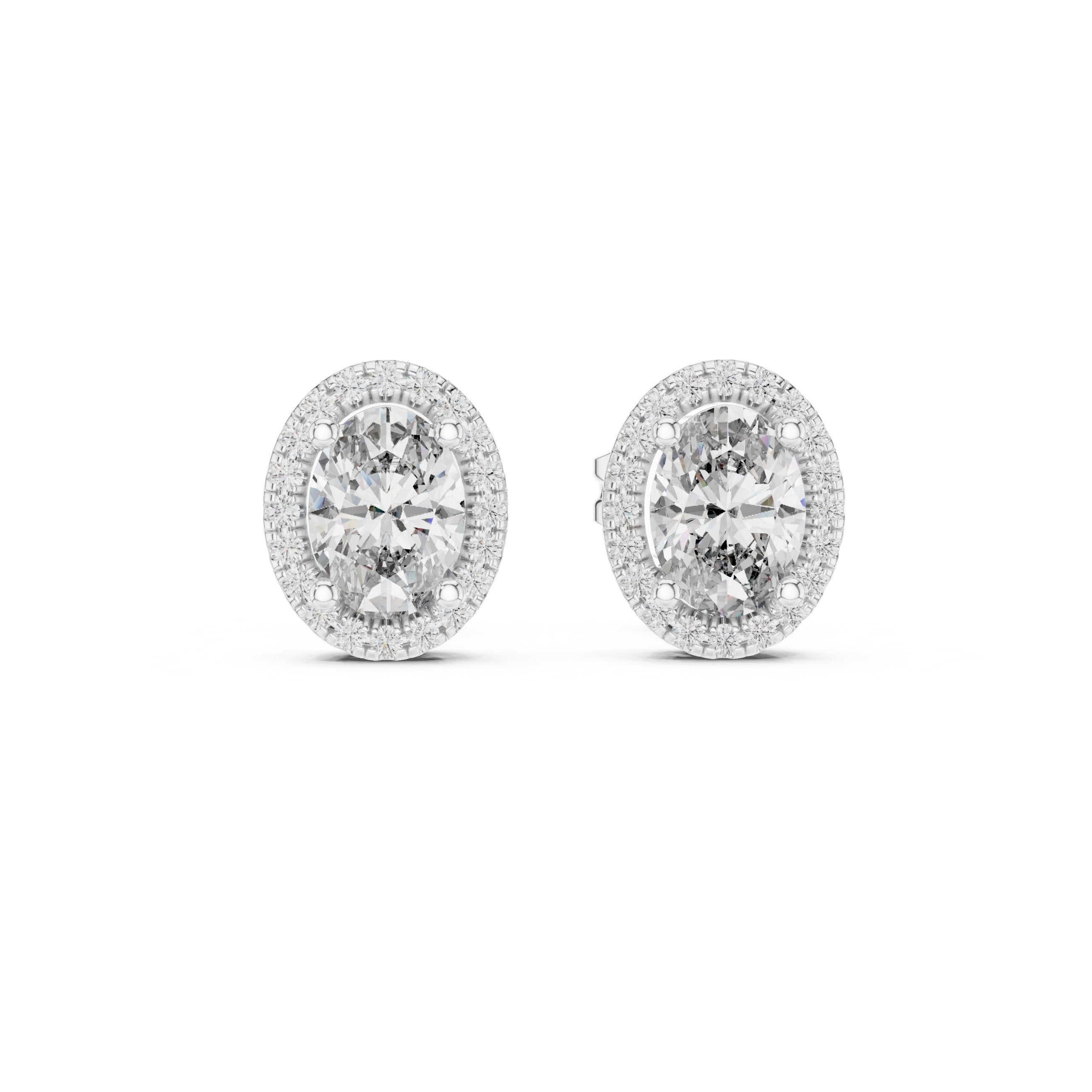 حلقان بيضاوية مرصعة بالألماس بهالة in White Gold - VYKA Diamonds