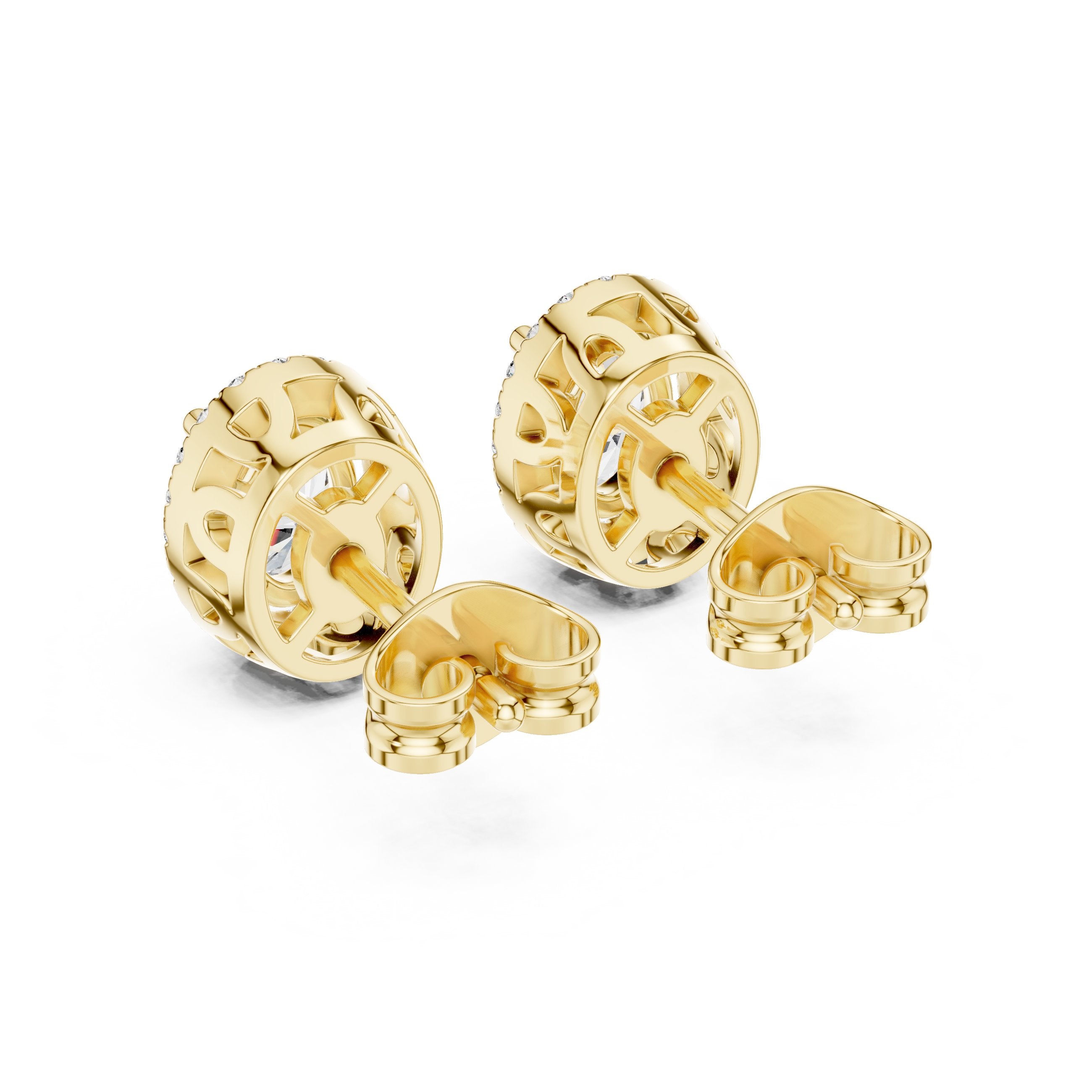 حلقان بيضاوية مرصعة بالألماس بهالة in Yellow Gold - VYKA Diamonds