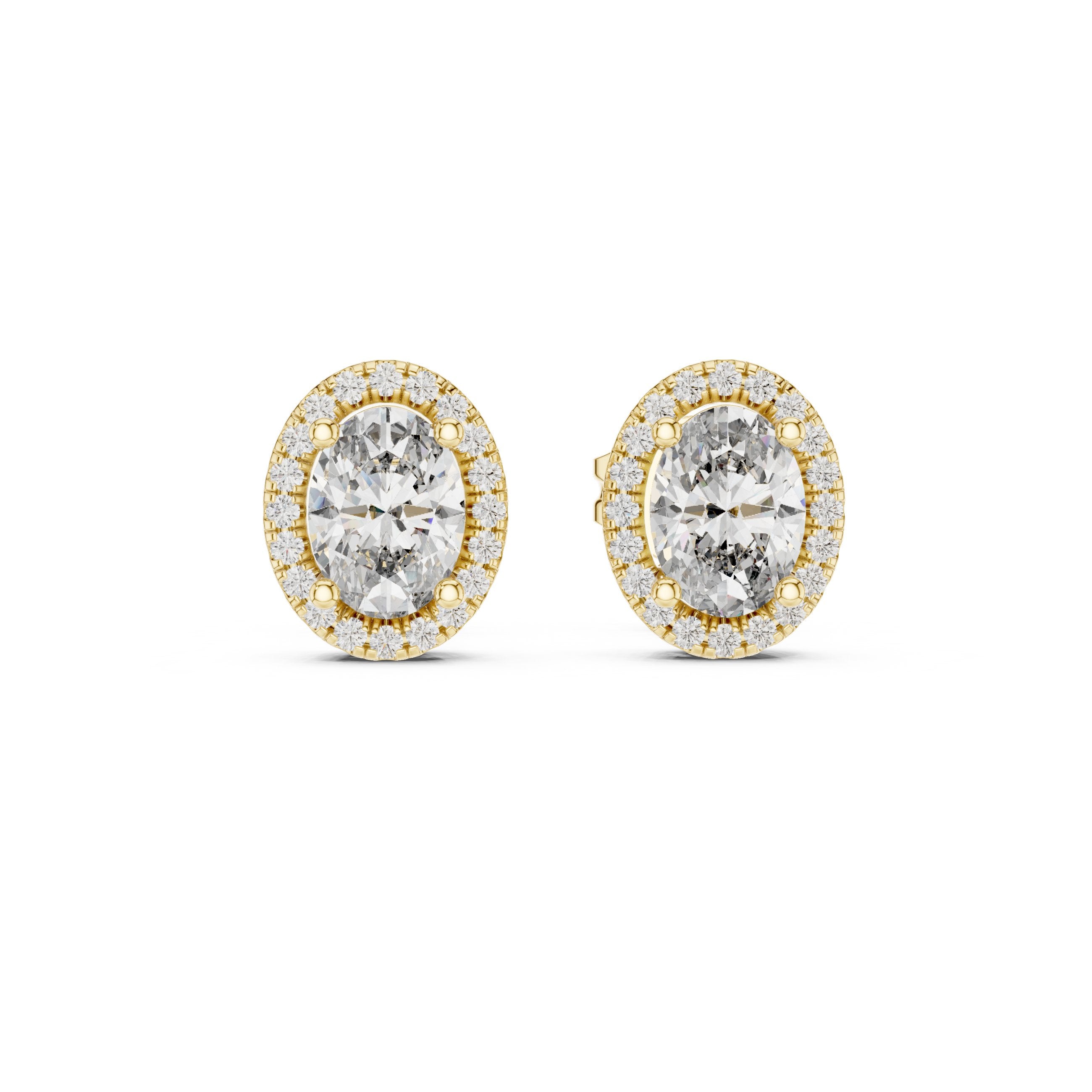 حلقان بيضاوية مرصعة بالألماس بهالة in Yellow Gold - VYKA Diamonds