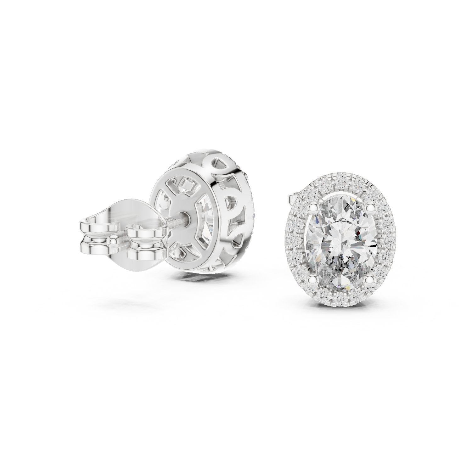 حلقان بيضاوية مرصعة بالألماس بهالة in White Gold - VYKA Diamonds