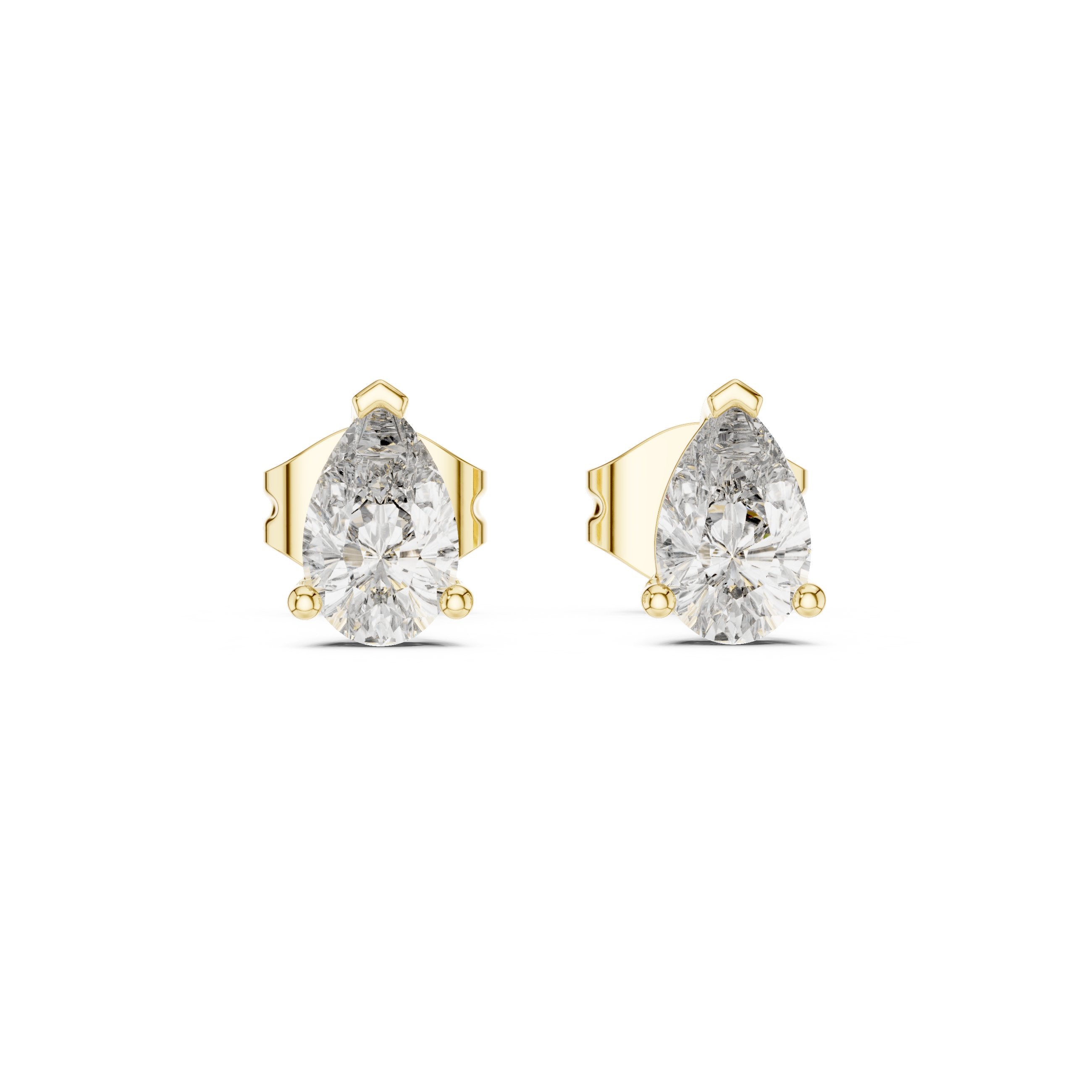 Three Prong Pear Diamond Stud Earrings in Yellow Gold - VYKA Diamonds