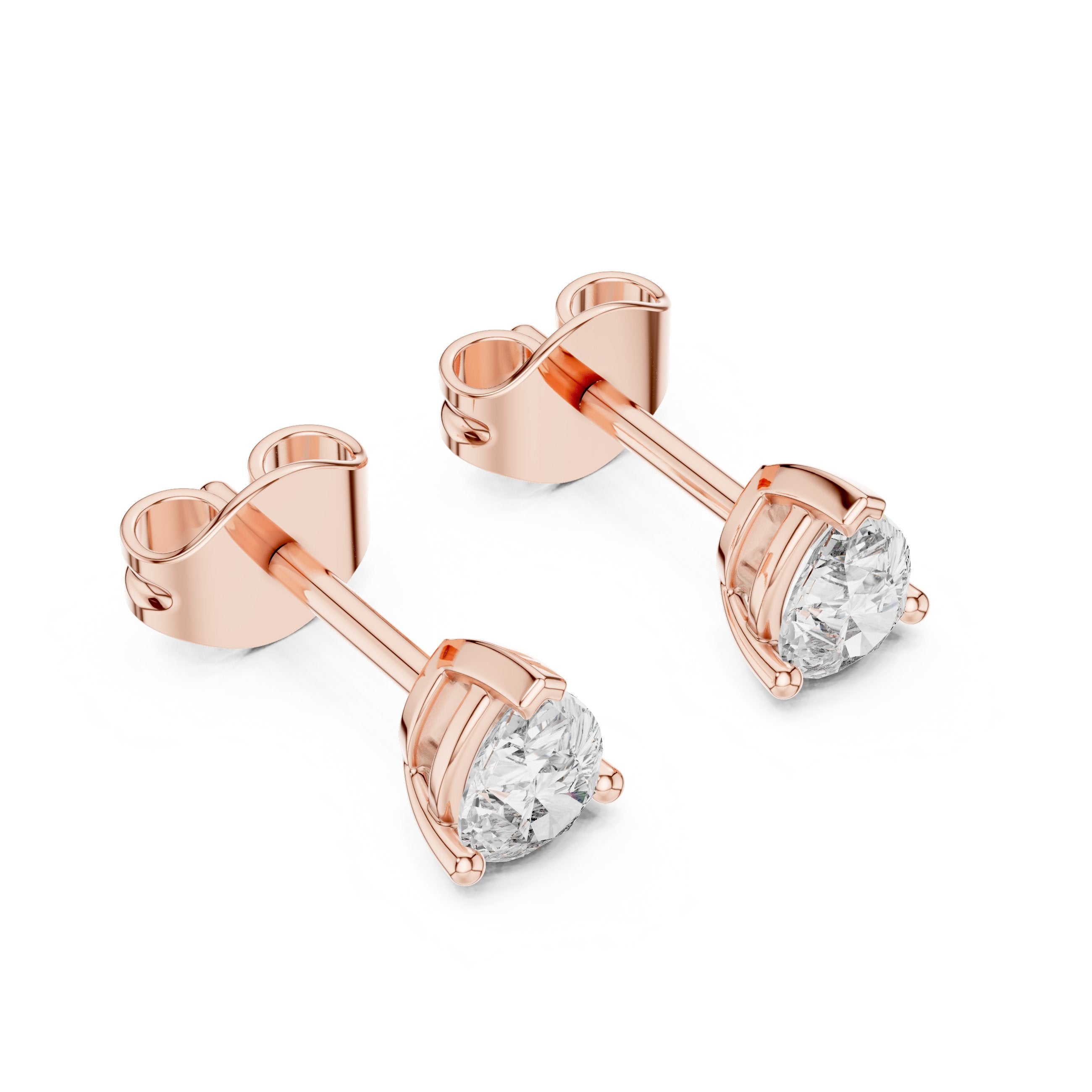 Trillion Solitaire Diamond Stud Earrings in Rose Gold - VYKA Diamonds