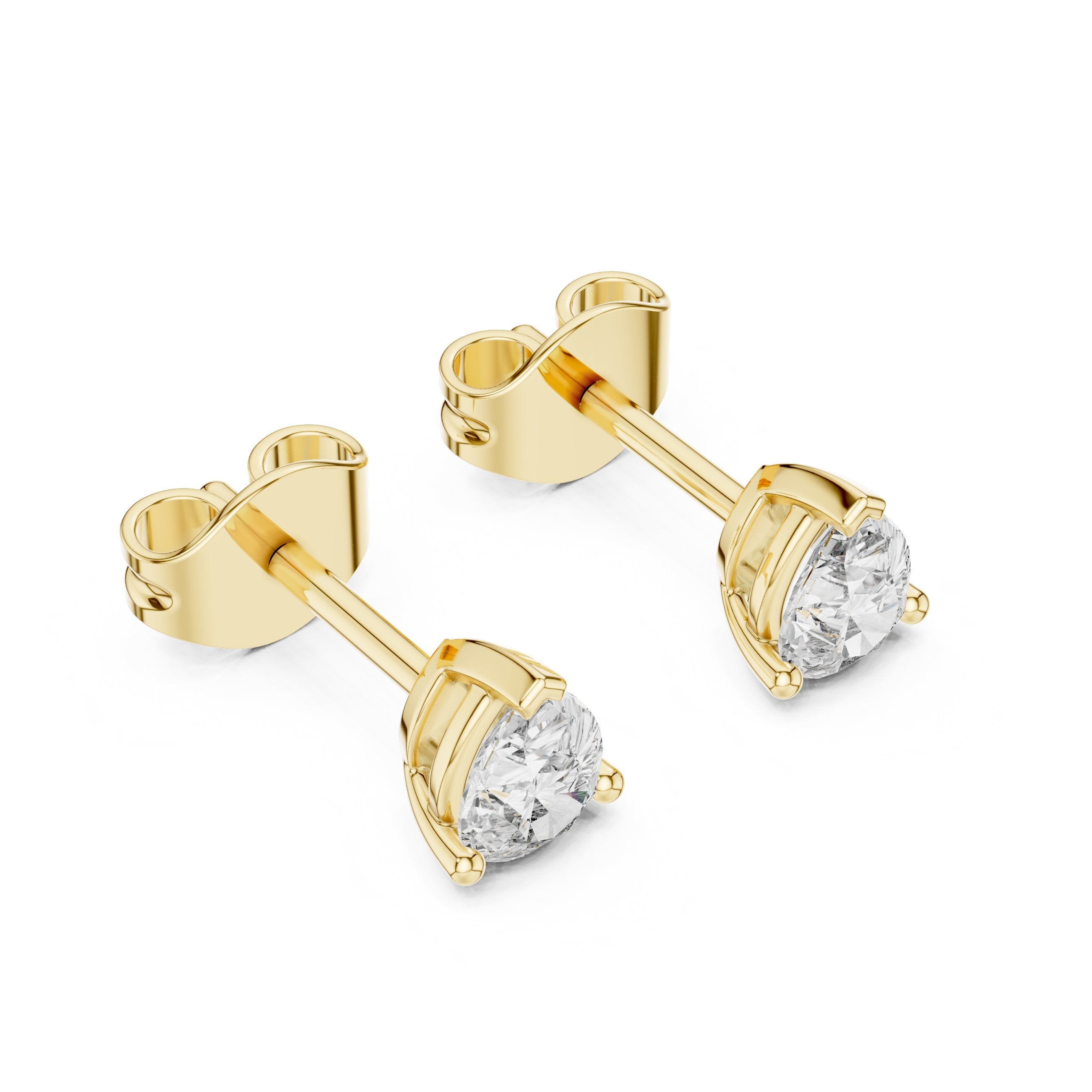 Trillion Solitaire Diamond Stud Earrings in Yellow Gold - VYKA Diamonds