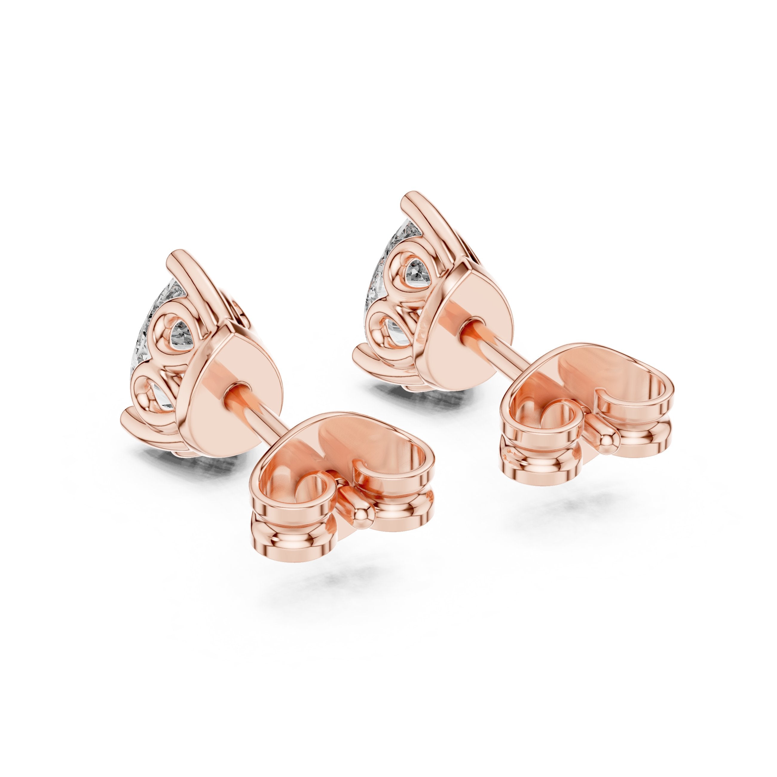 Heart Solitaire Diamond Stud Earrings in Rose Gold - VYKA Diamonds