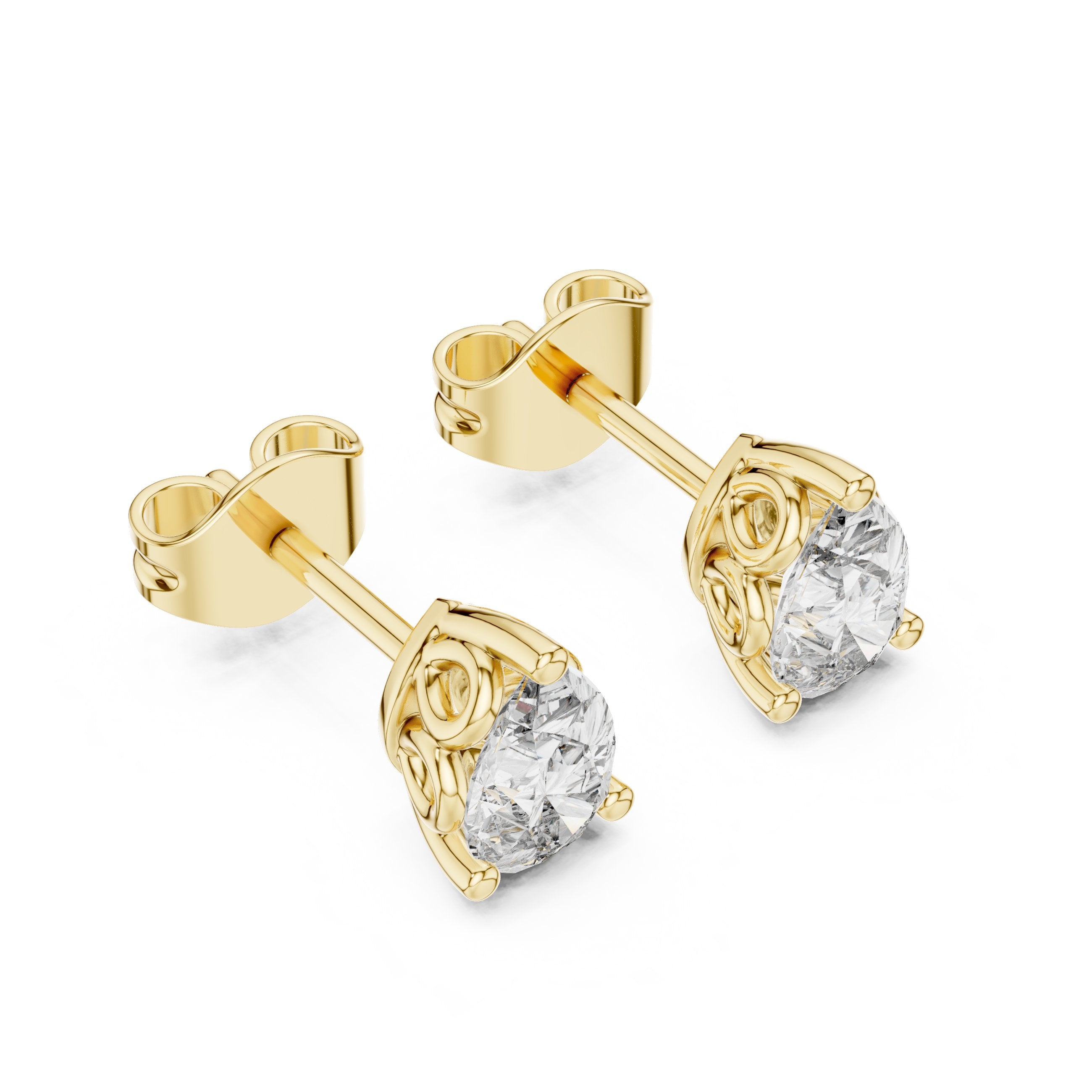 Heart Solitaire Diamond Stud Earrings in Yellow Gold - VYKA Diamonds